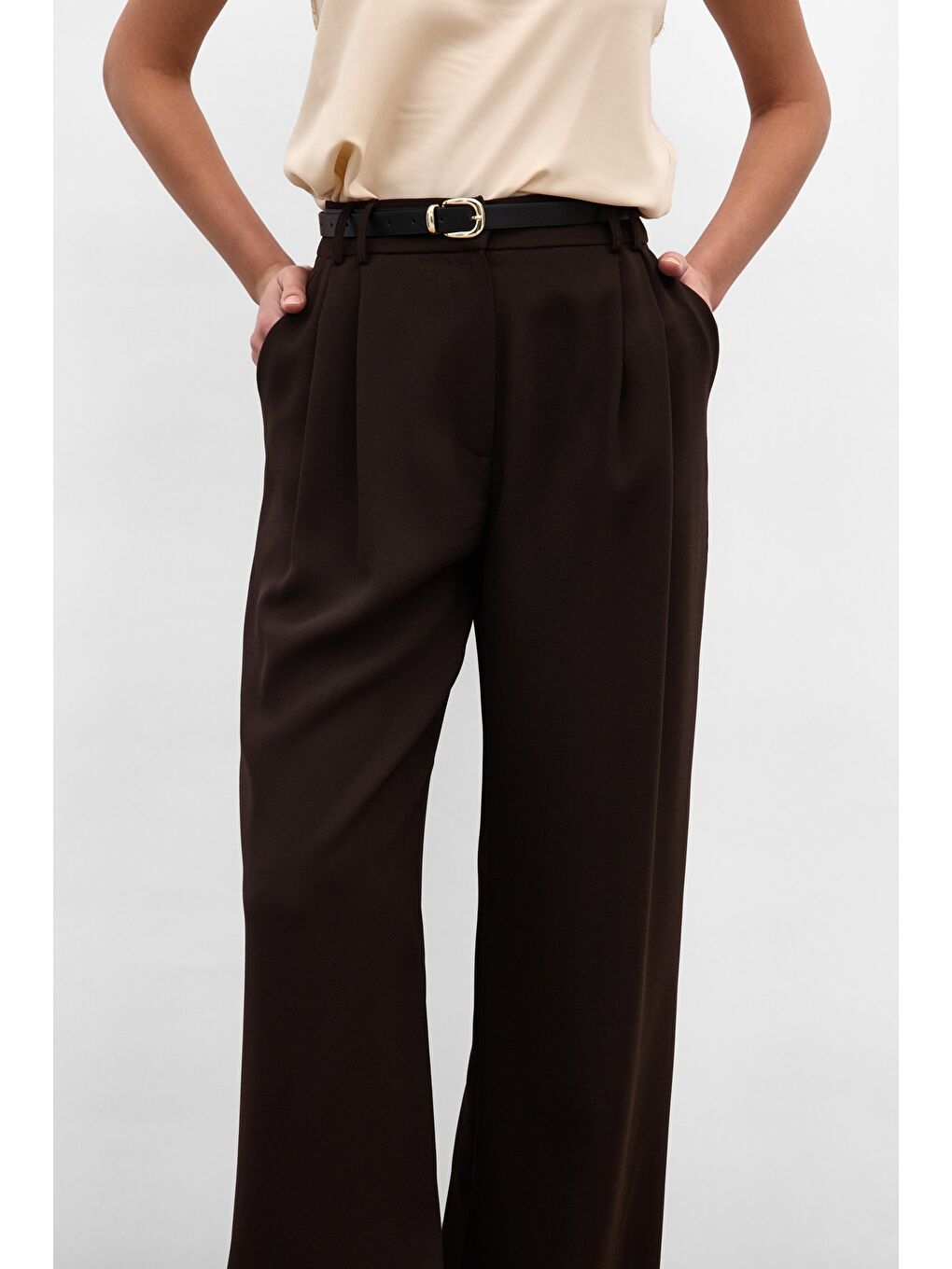 Kahverengi Luna Krep Pantolon - Kahve-6