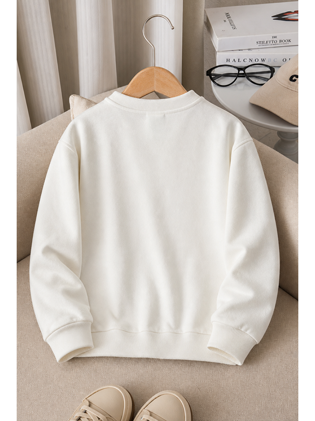 Kırmızı Çocuk Ekru California 98 Baskılı Bisiklet Yaka Uzun Kollu Sweatshirt-1
