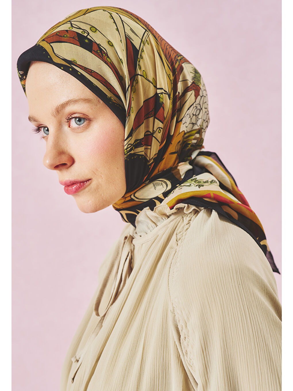 Ekru STARLIGHT HARMONY DESEN FLOŞ VİSKON EŞARP ECLIPSE-1