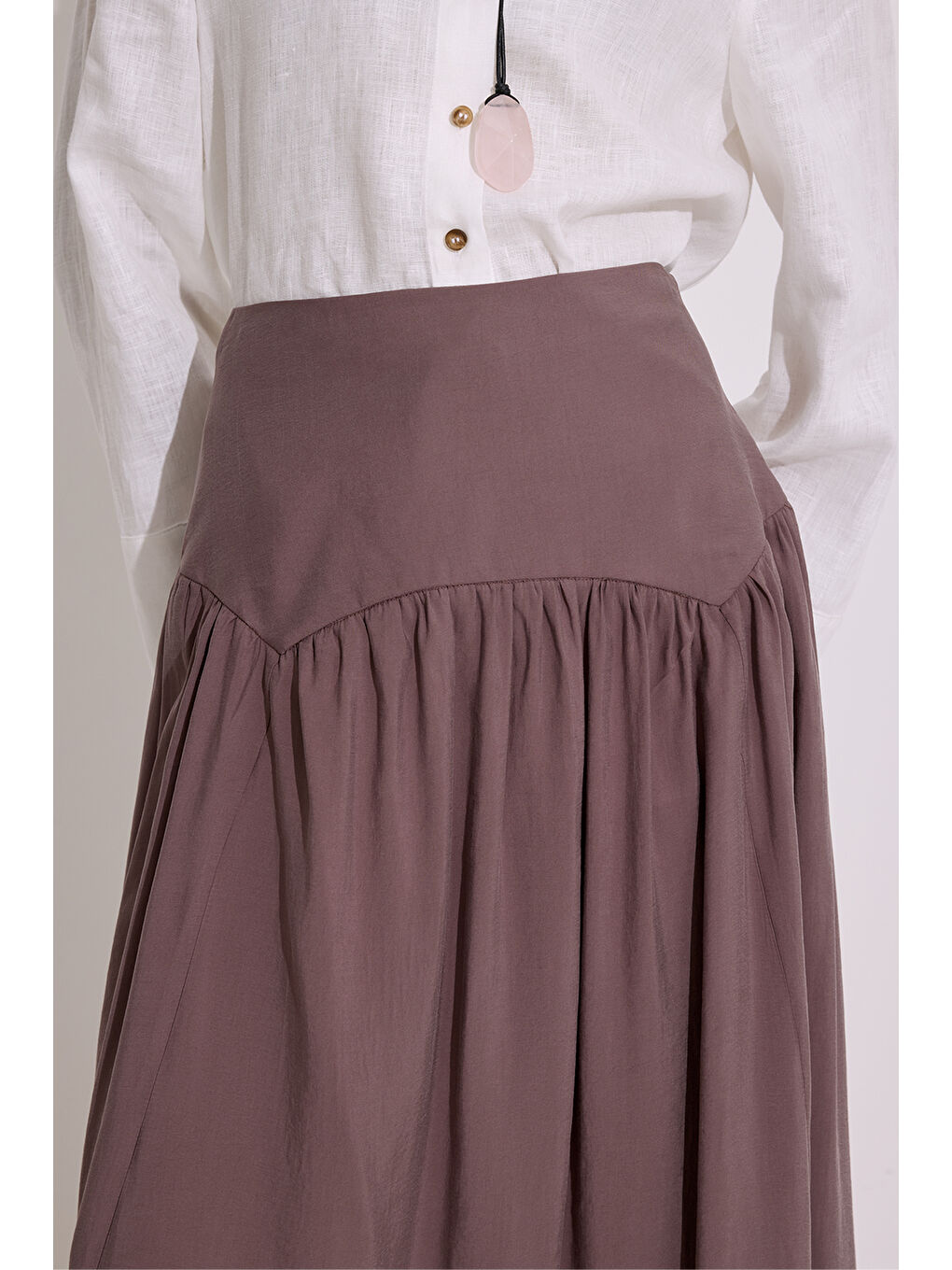 Pembe Modal Büzgülü Uzun Etek Gül Kurusu-3