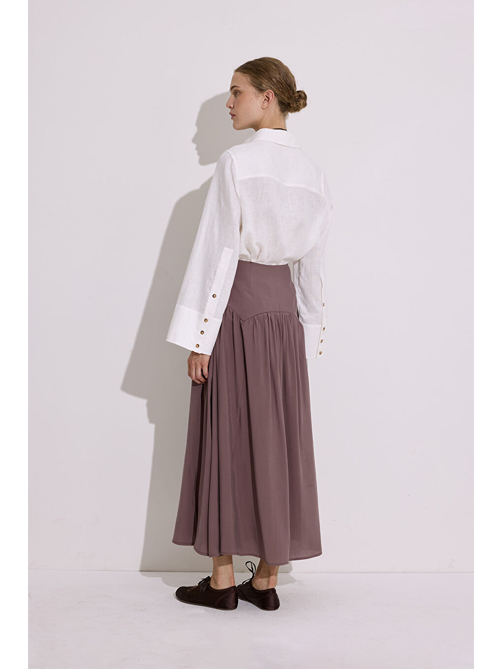 Pembe Modal Büzgülü Uzun Etek Gül Kurusu-4