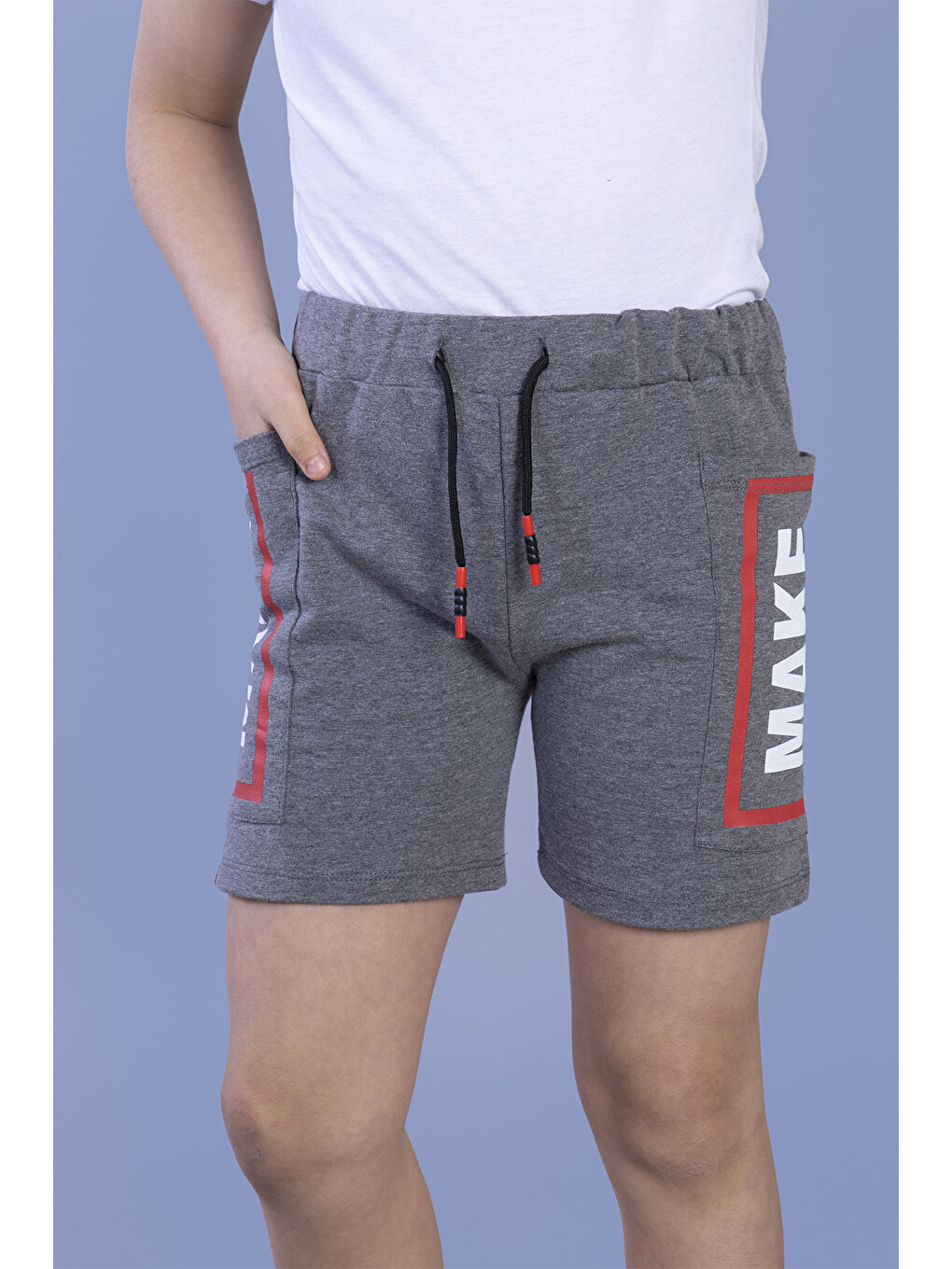 Antrasit Erkek Çocuk Beli Ayarlanabilir Cep Detaylı Baskılı Şort