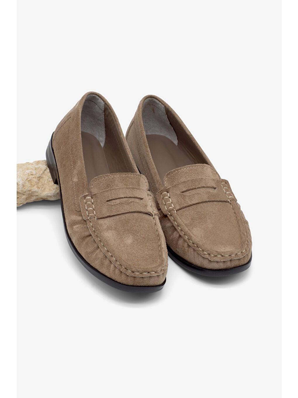 Kahverengi Kadın Vizon Süet Termo Kaymaz Taban Loafer Oxford Kadın Ayakkabı-1