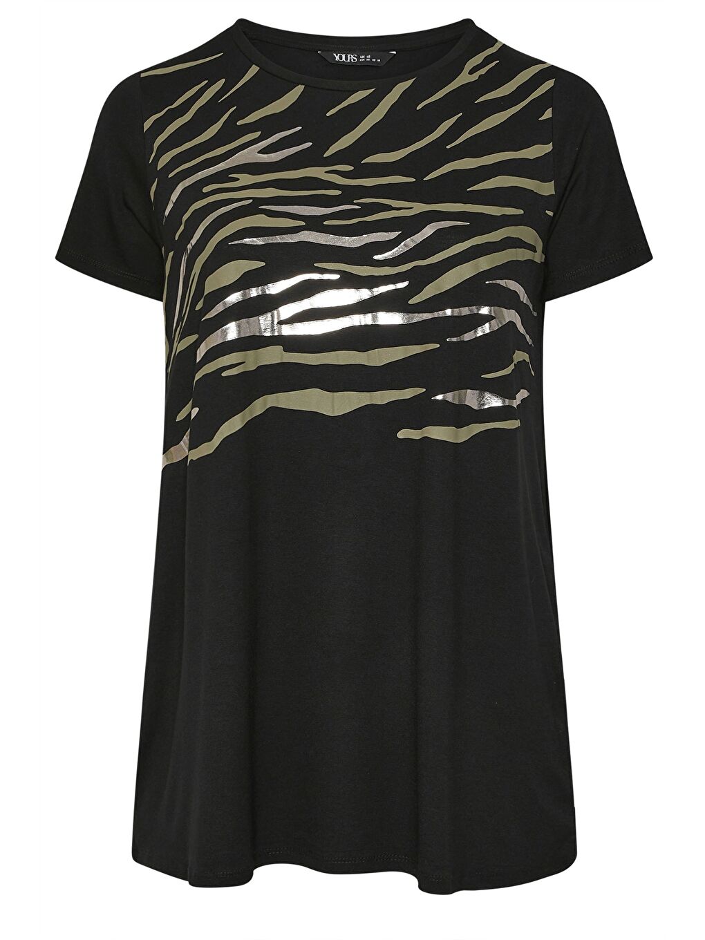 Siyah Büyük Beden Kısa Kollu Bisiklet Yaka Metalik Baskılı T-shirt 304149-5