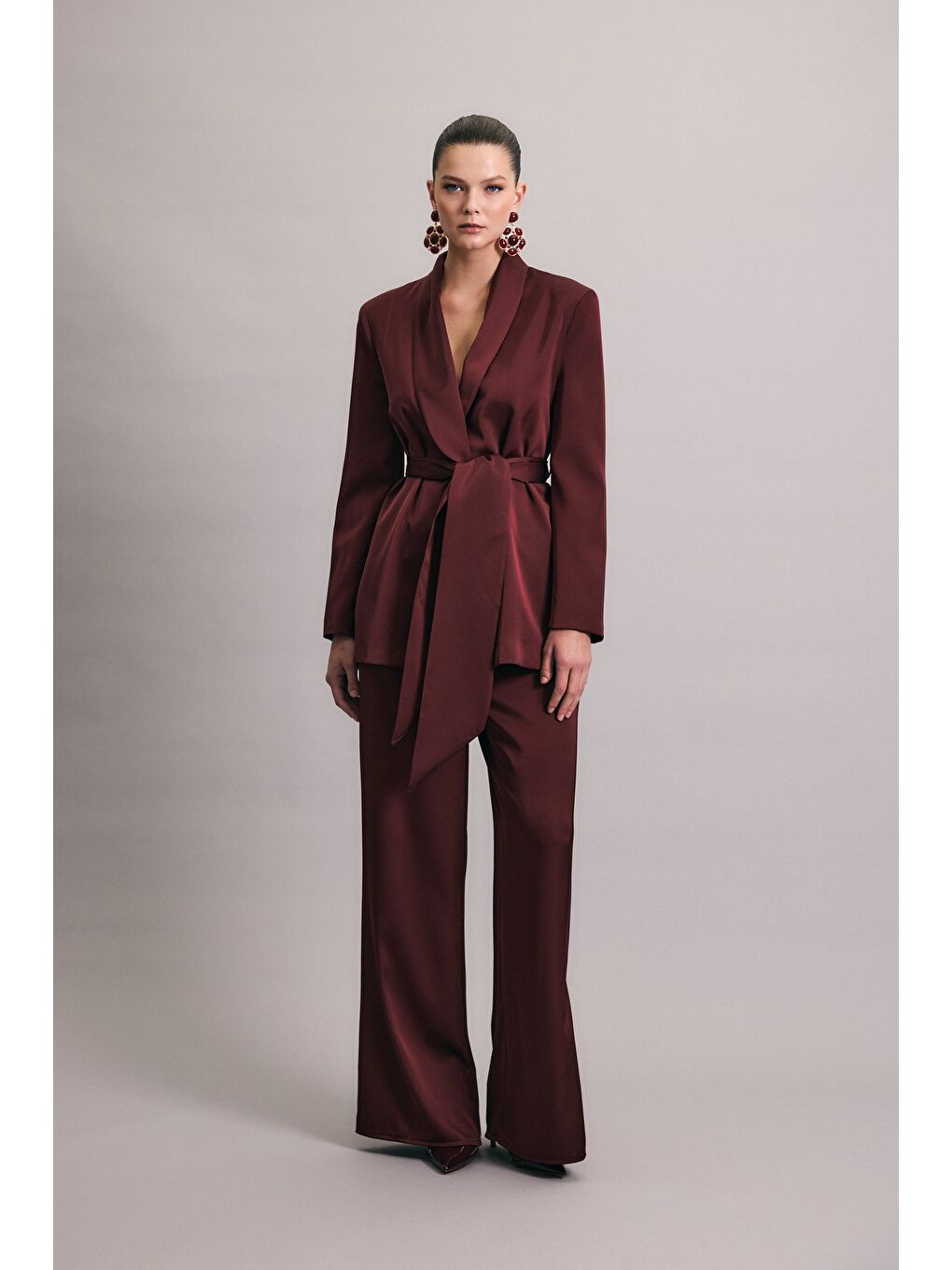 Saten Pantolon - Bordo