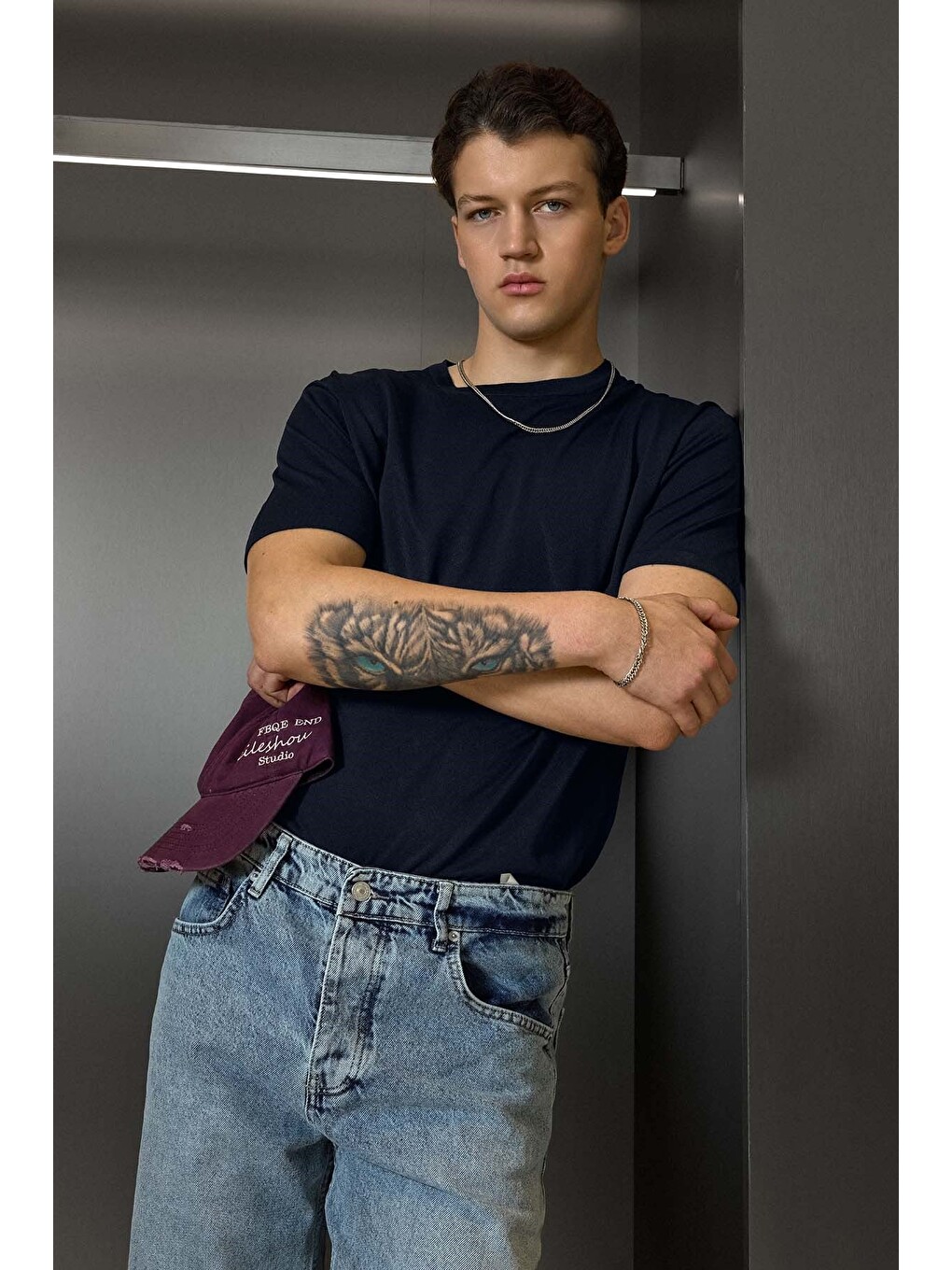Erkek Slim Fit Triko Bisiklet Yaka Basic T-shirt Lacivert-2