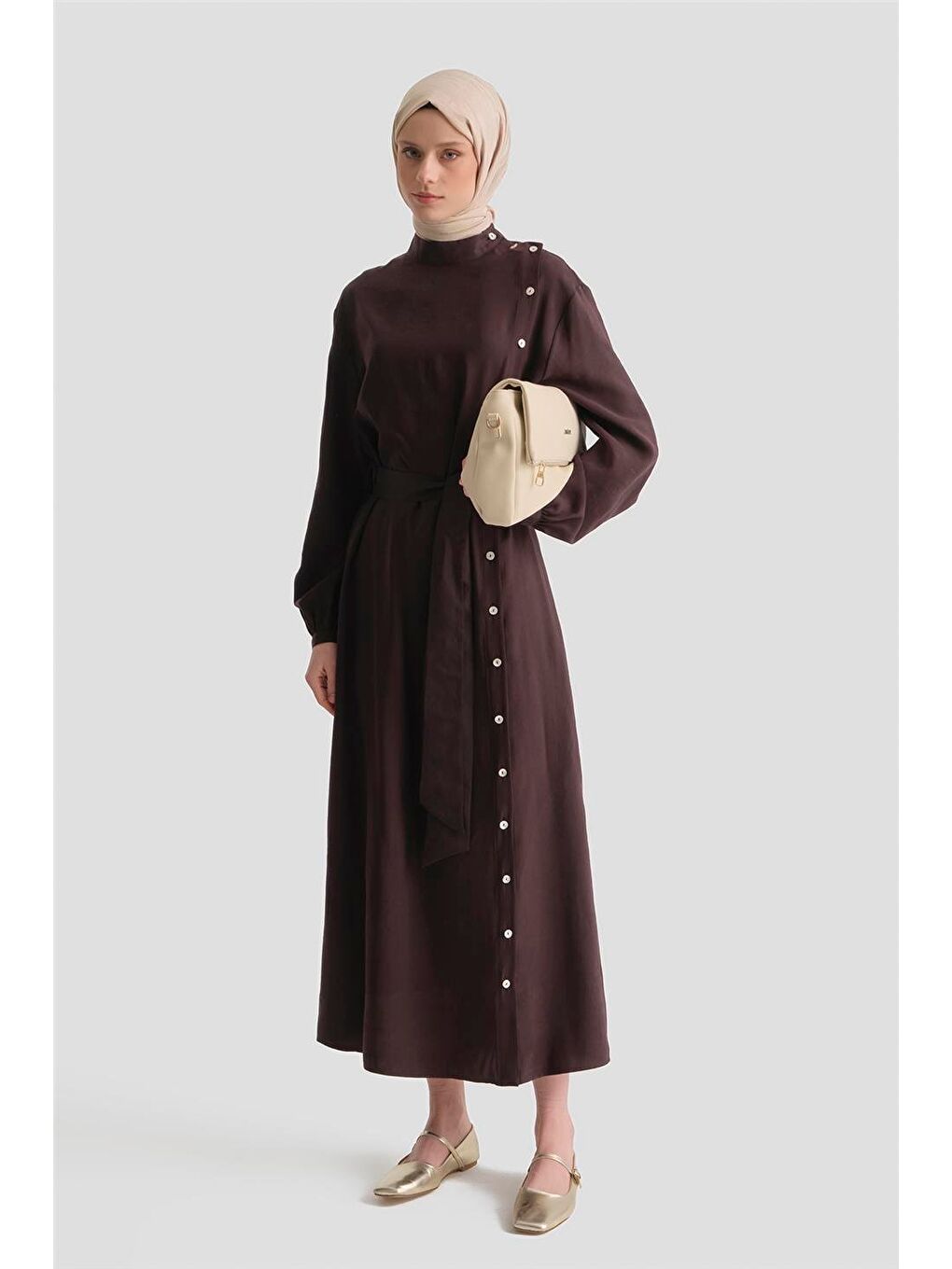 Kahverengi Sedefli Kupra Elbise Acı Kahve