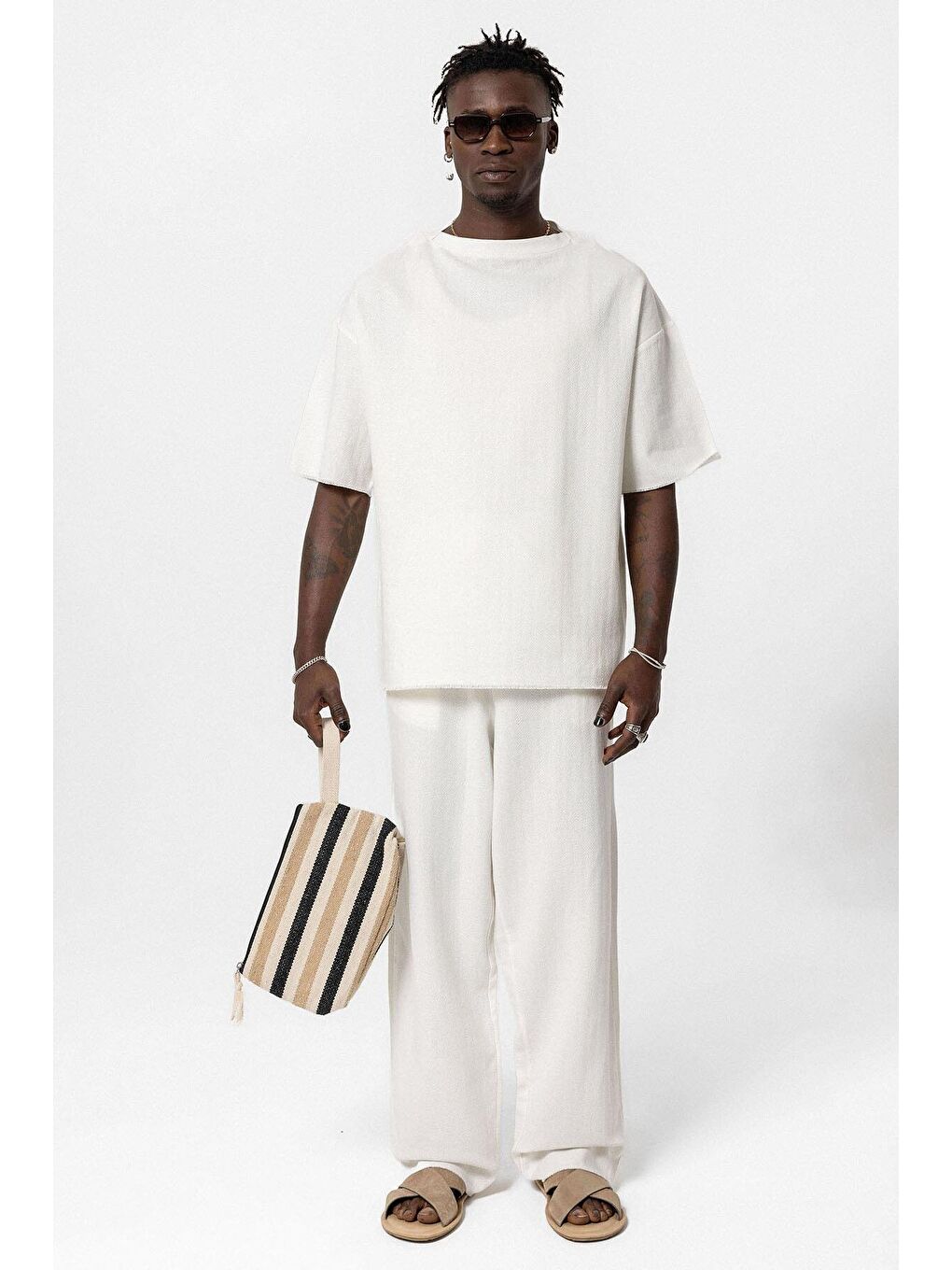 Basıc Oversize Keten Takım Ekru