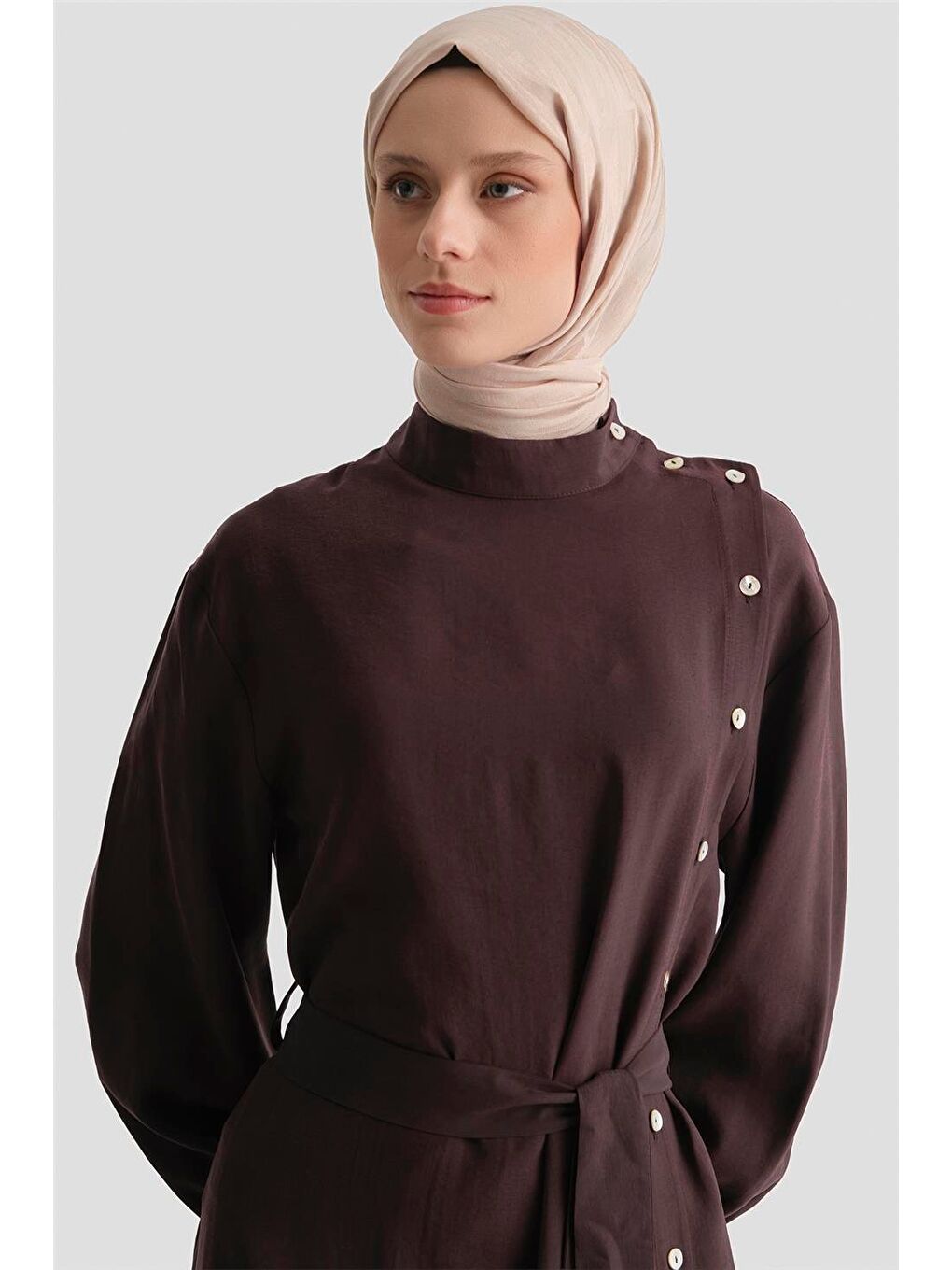 Kahverengi Sedefli Kupra Elbise Acı Kahve-2