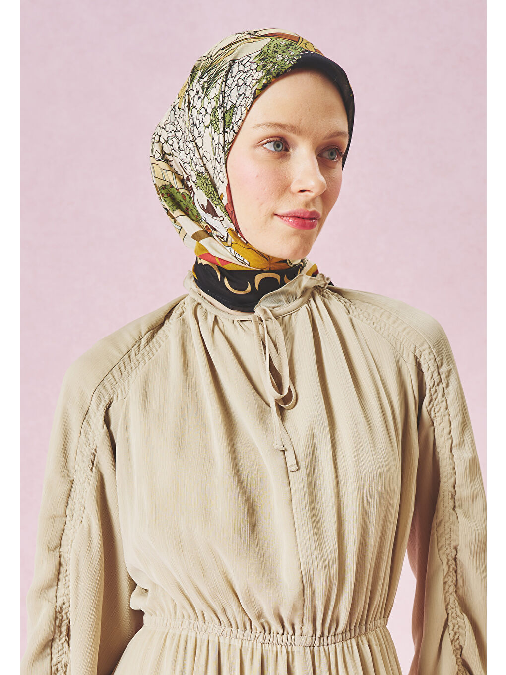 Ekru STARLIGHT HARMONY DESEN FLOŞ VİSKON EŞARP ECLIPSE-3