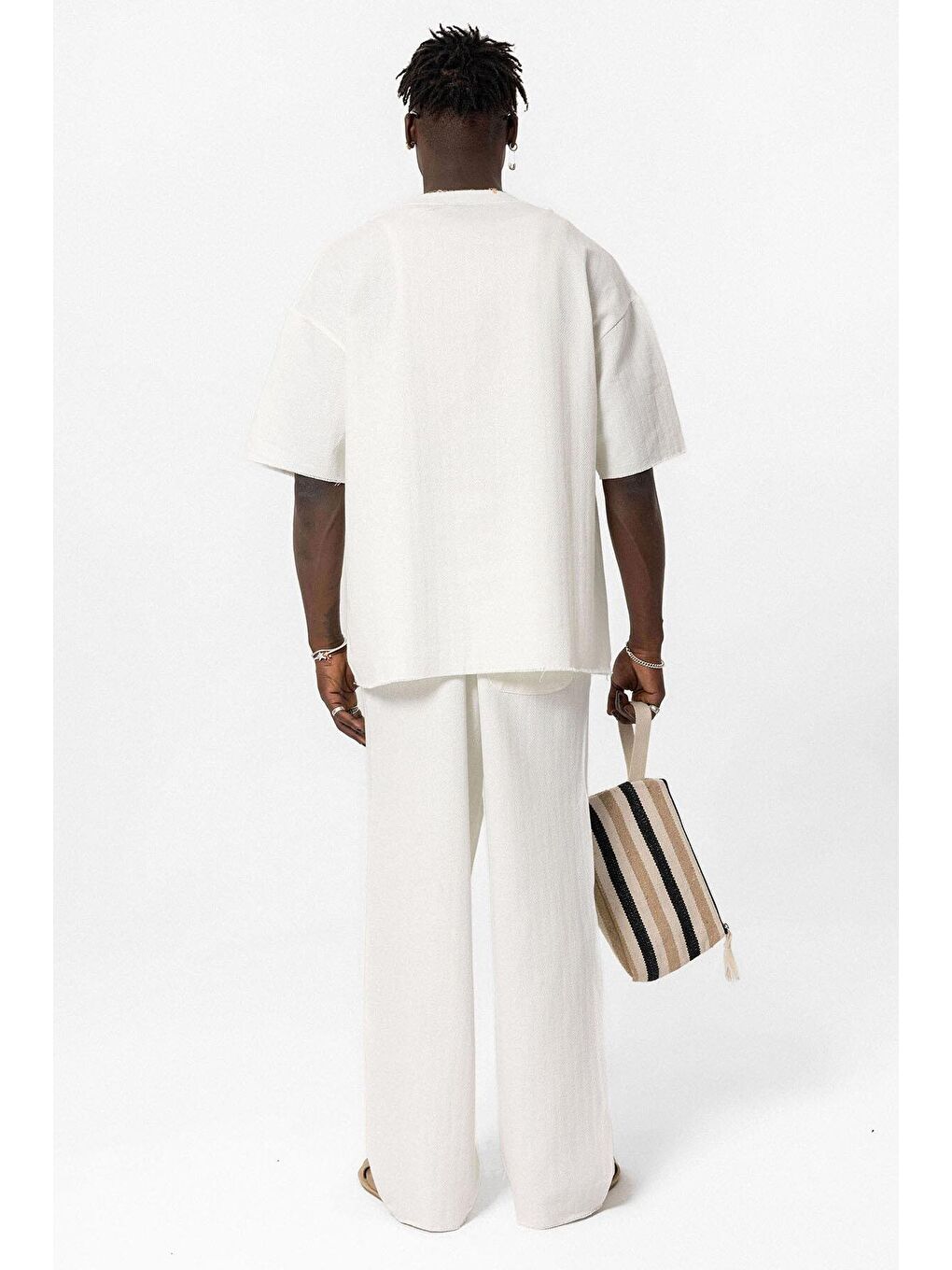 Basıc Oversize Keten Takım Ekru-2