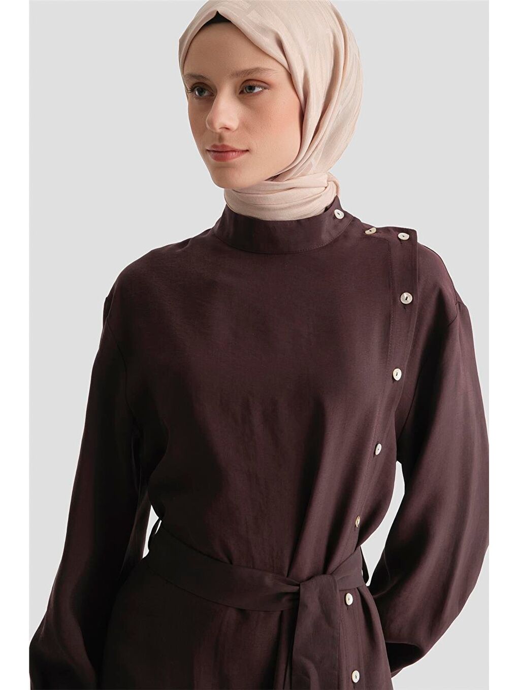 Kahverengi Sedefli Kupra Elbise Acı Kahve-4