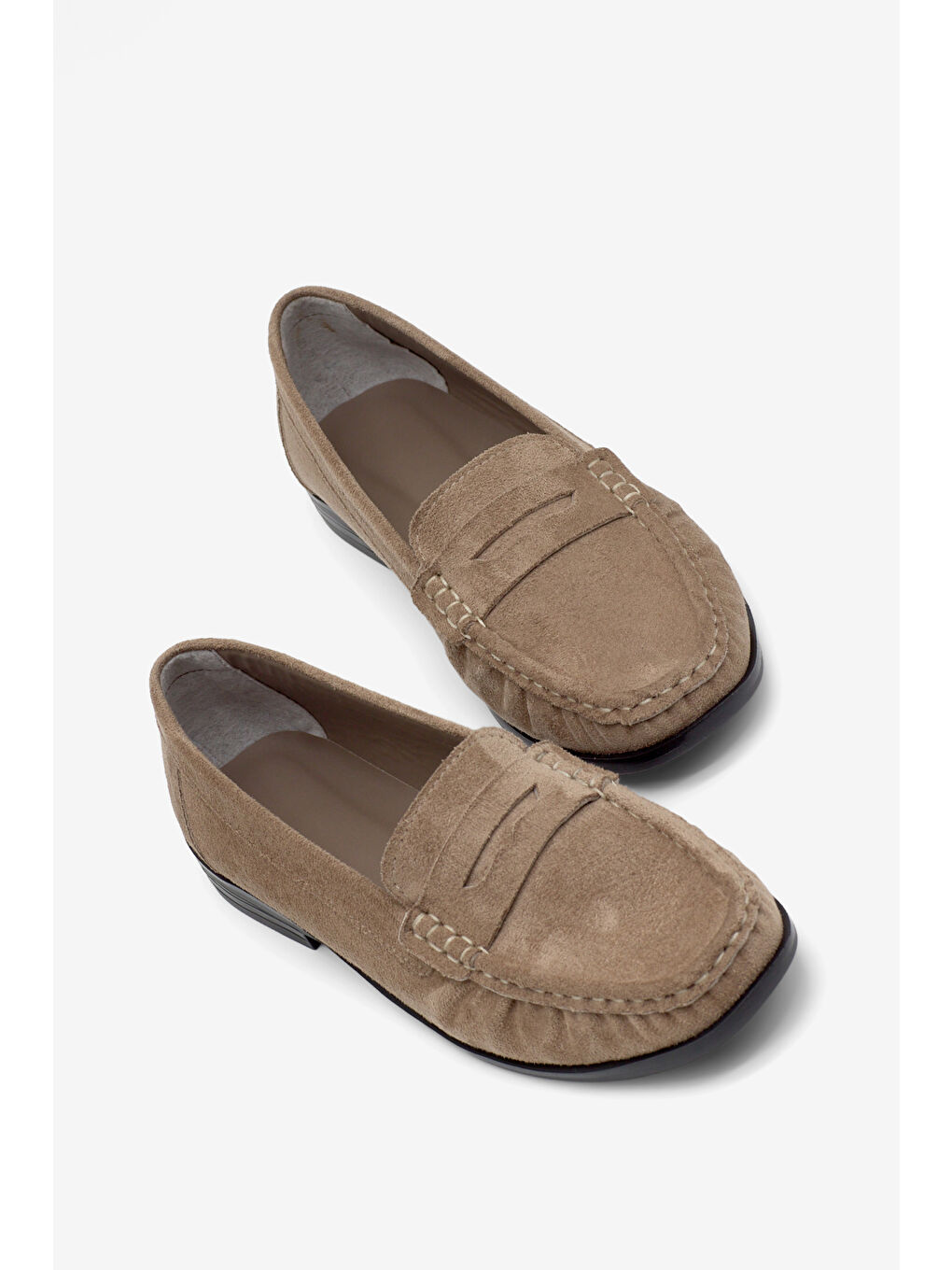 Kahverengi Kadın Vizon Süet Termo Kaymaz Taban Loafer Oxford Kadın Ayakkabı-2