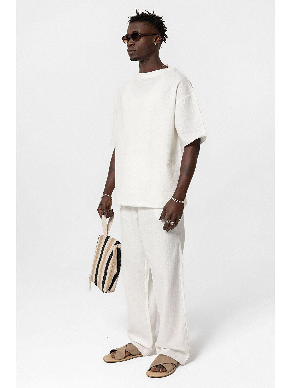 Basıc Oversize Keten Takım Ekru-6