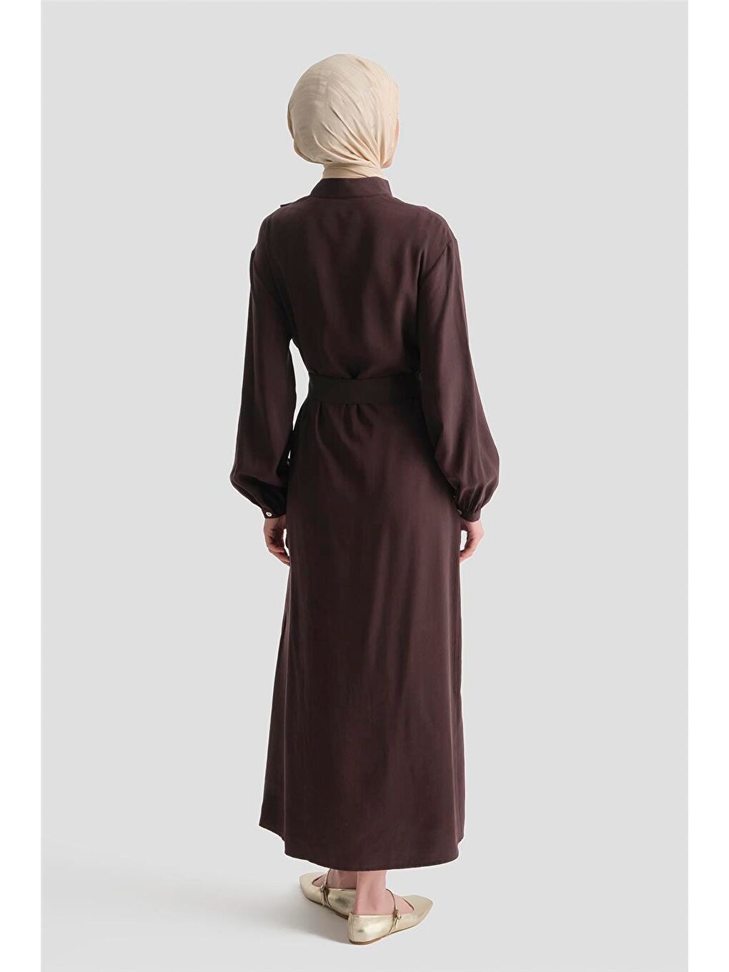 Kahverengi Sedefli Kupra Elbise Acı Kahve-5