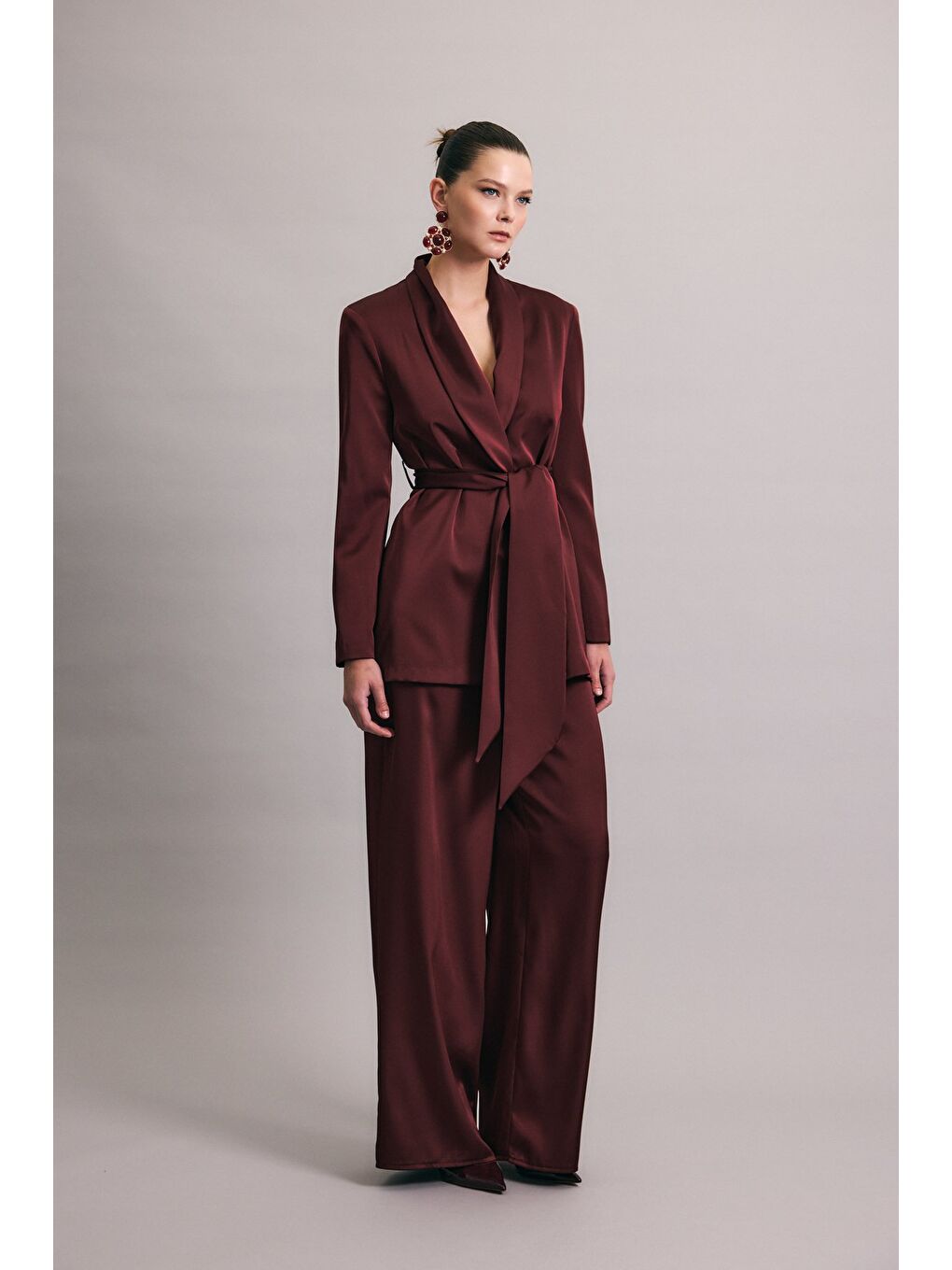 Saten Pantolon - Bordo-2