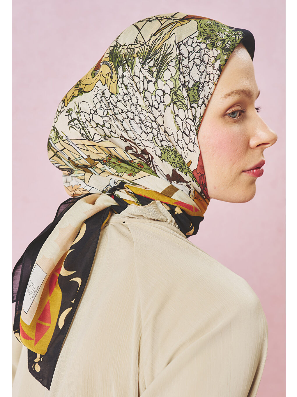 Ekru STARLIGHT HARMONY DESEN FLOŞ VİSKON EŞARP ECLIPSE-4