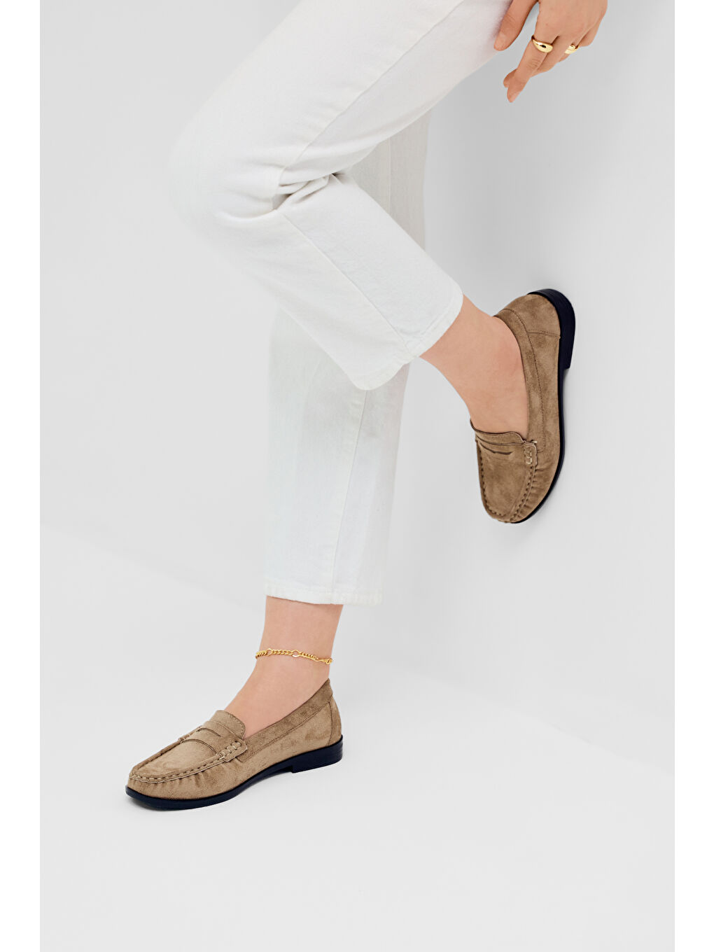 Kahverengi Kadın Vizon Süet Termo Kaymaz Taban Loafer Oxford Kadın Ayakkabı-3