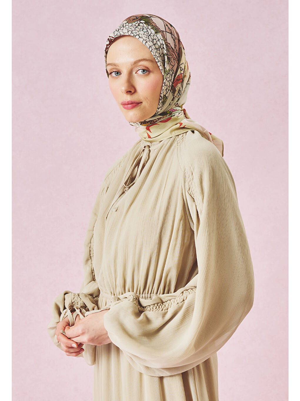 Bej STARLIGHT HARMONY DESEN FLOŞ VİSKON EŞARP SAGE-2