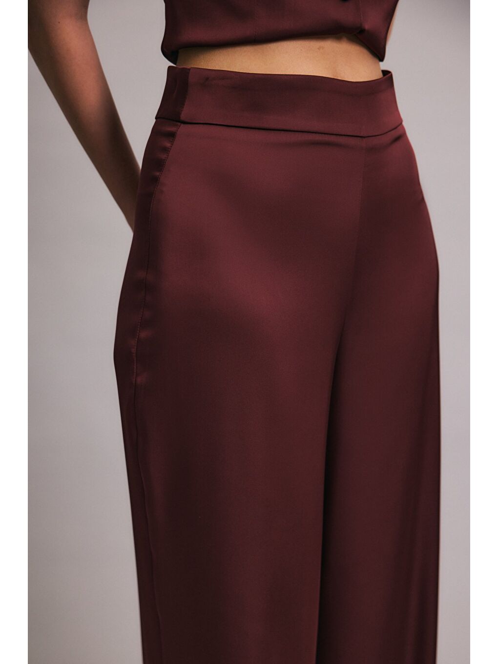 Saten Pantolon - Bordo-4