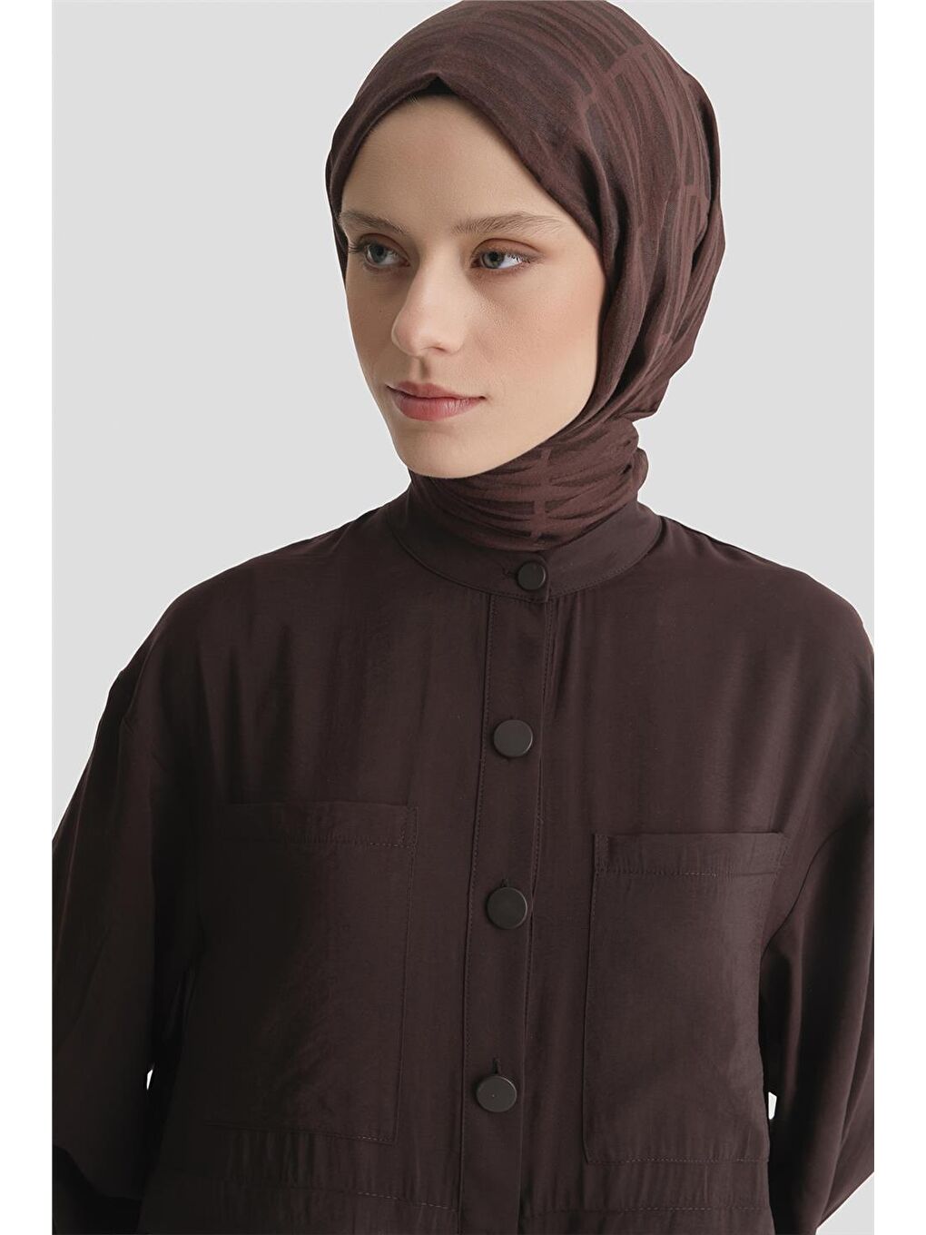 Kahverengi Kırışık Efektli Kupra Elbise Acı Kahve-3