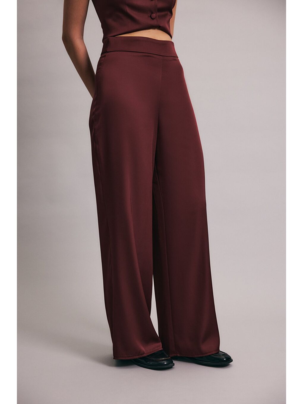 Saten Pantolon - Bordo-5