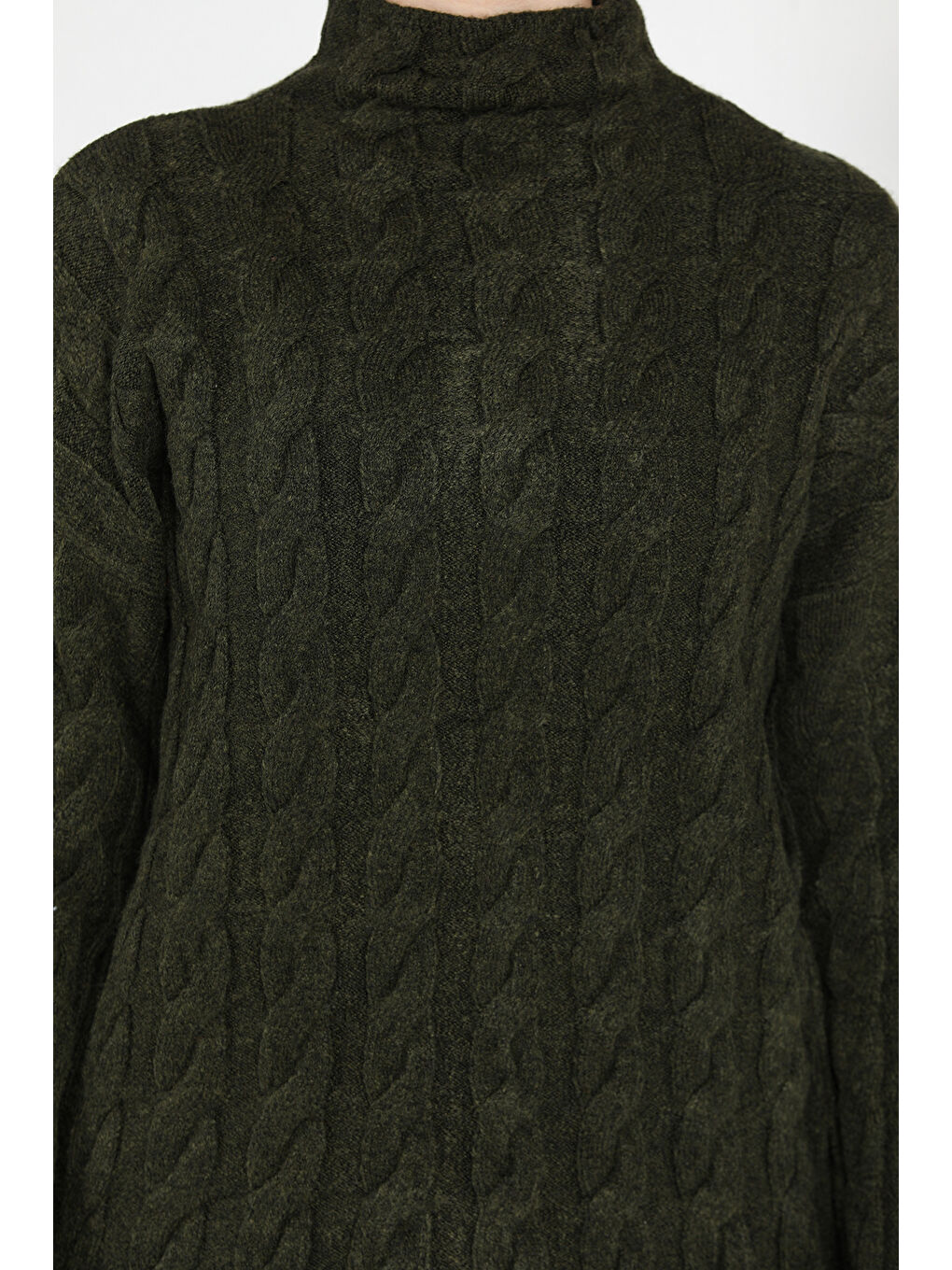 Haki Yarım Balıkçı Yaka Desenli Kadın Triko Kazak-3