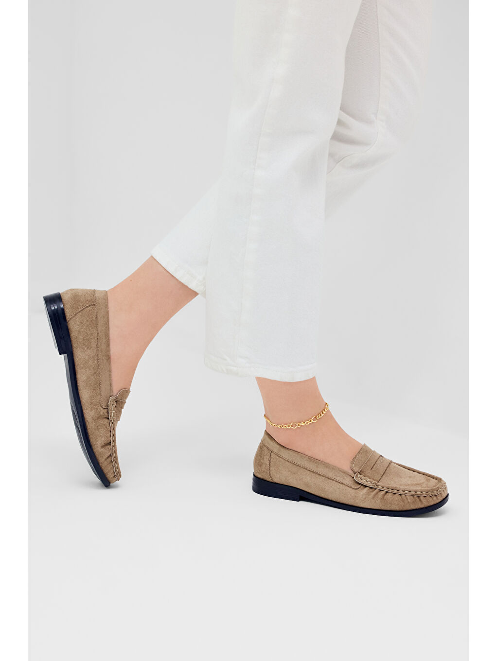 Kahverengi Kadın Vizon Süet Termo Kaymaz Taban Loafer Oxford Kadın Ayakkabı-4