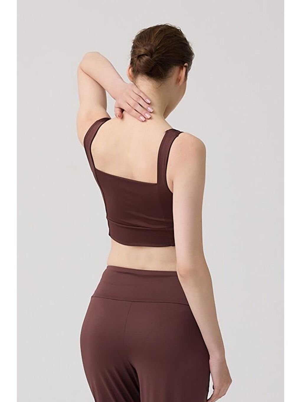 Kahverengi Kare Yaka Crop Top Büstiyer-1