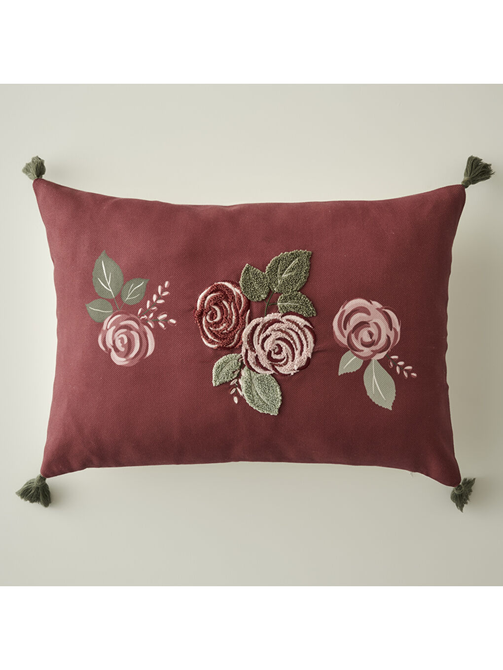 Rose Nakışlı Kırlent Kılıfı Mürdüm (35x50 cm)