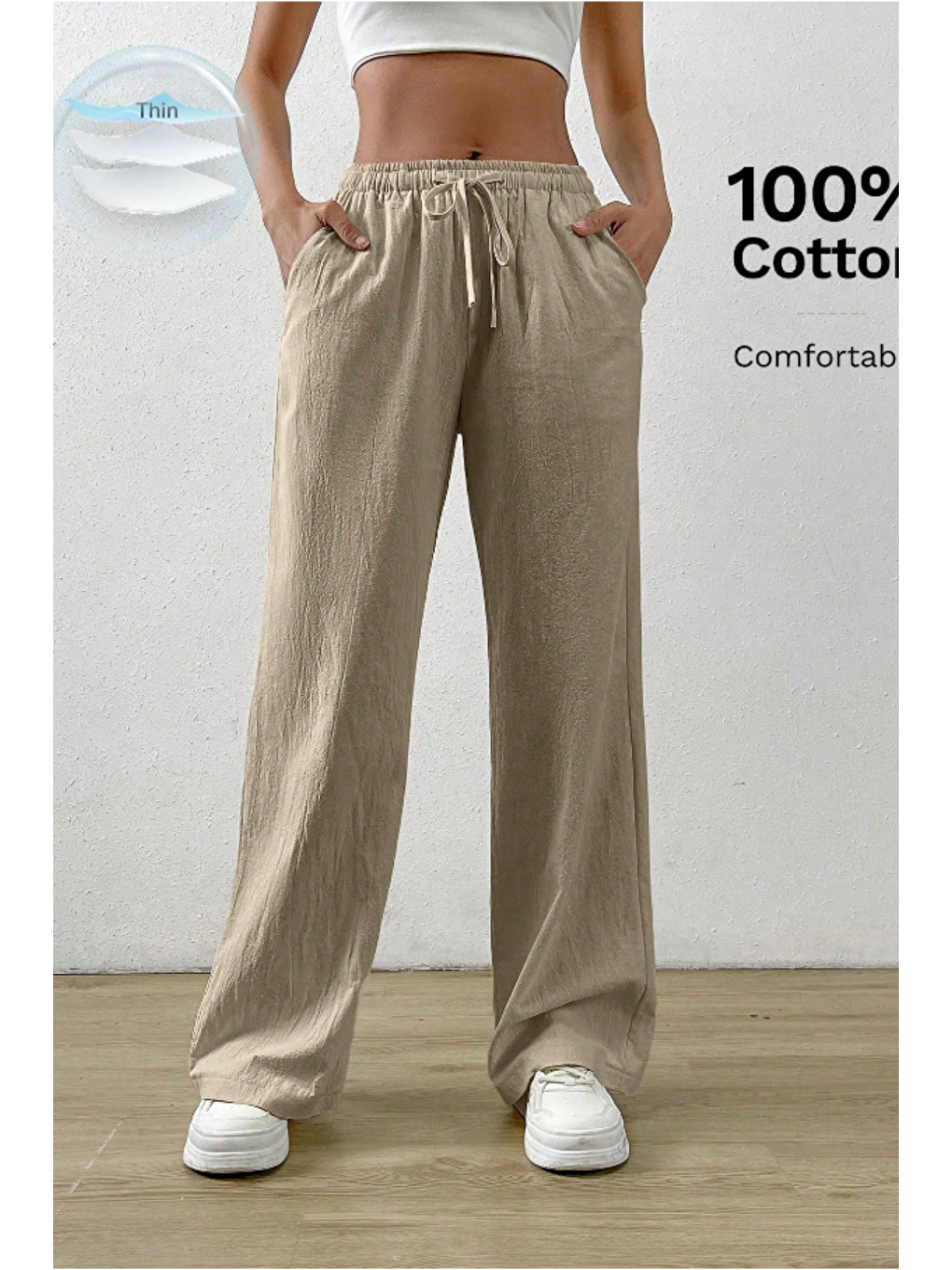 Bej Vizon Bol Paça Müslin Kadın Pantolon