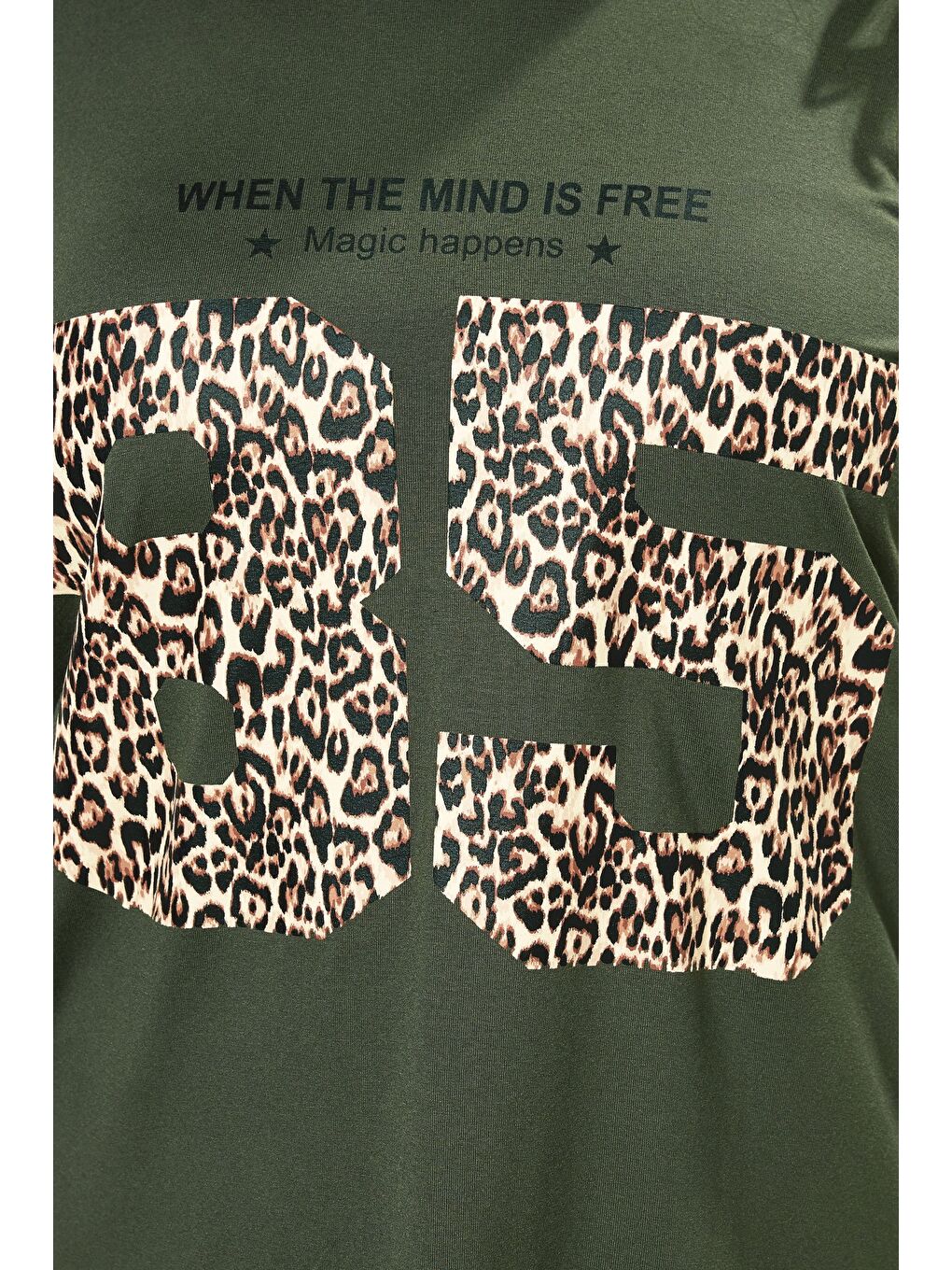 Yeşil Büyük Beden Bisiklet Yaka Kısa Kollu Baskılı T-shirt 304172-4