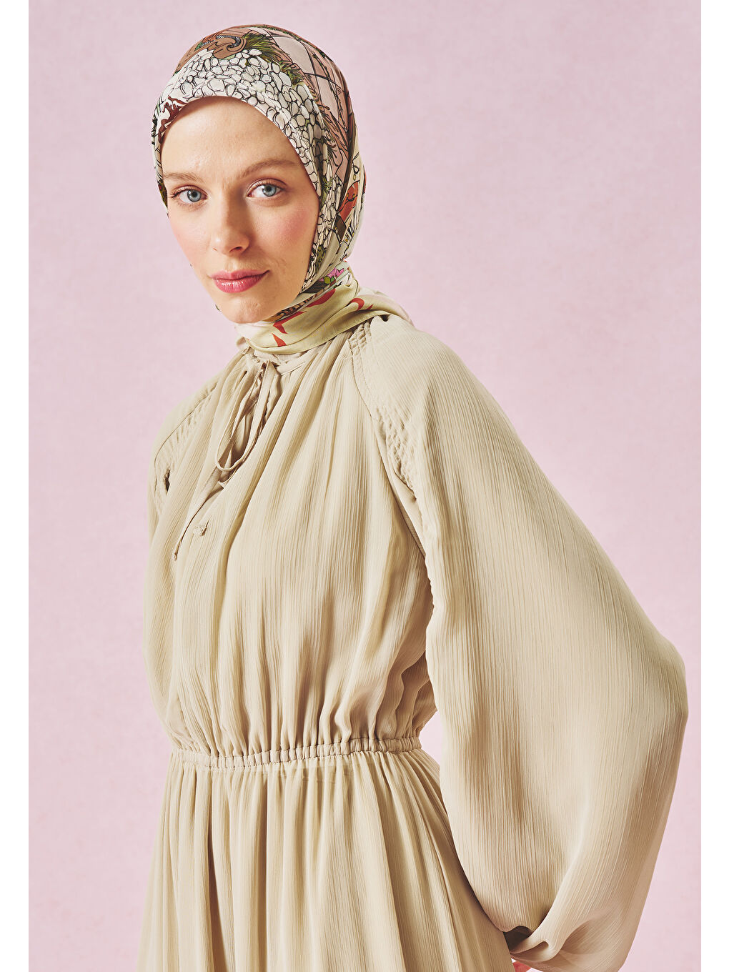 Bej STARLIGHT HARMONY DESEN FLOŞ VİSKON EŞARP SAGE-4