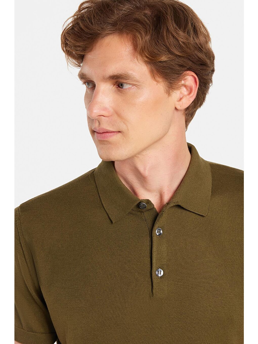 Erkek Slim Fit Dar Kesim Pamuklu Örme Triko Haki Polo Yaka Tişört-1