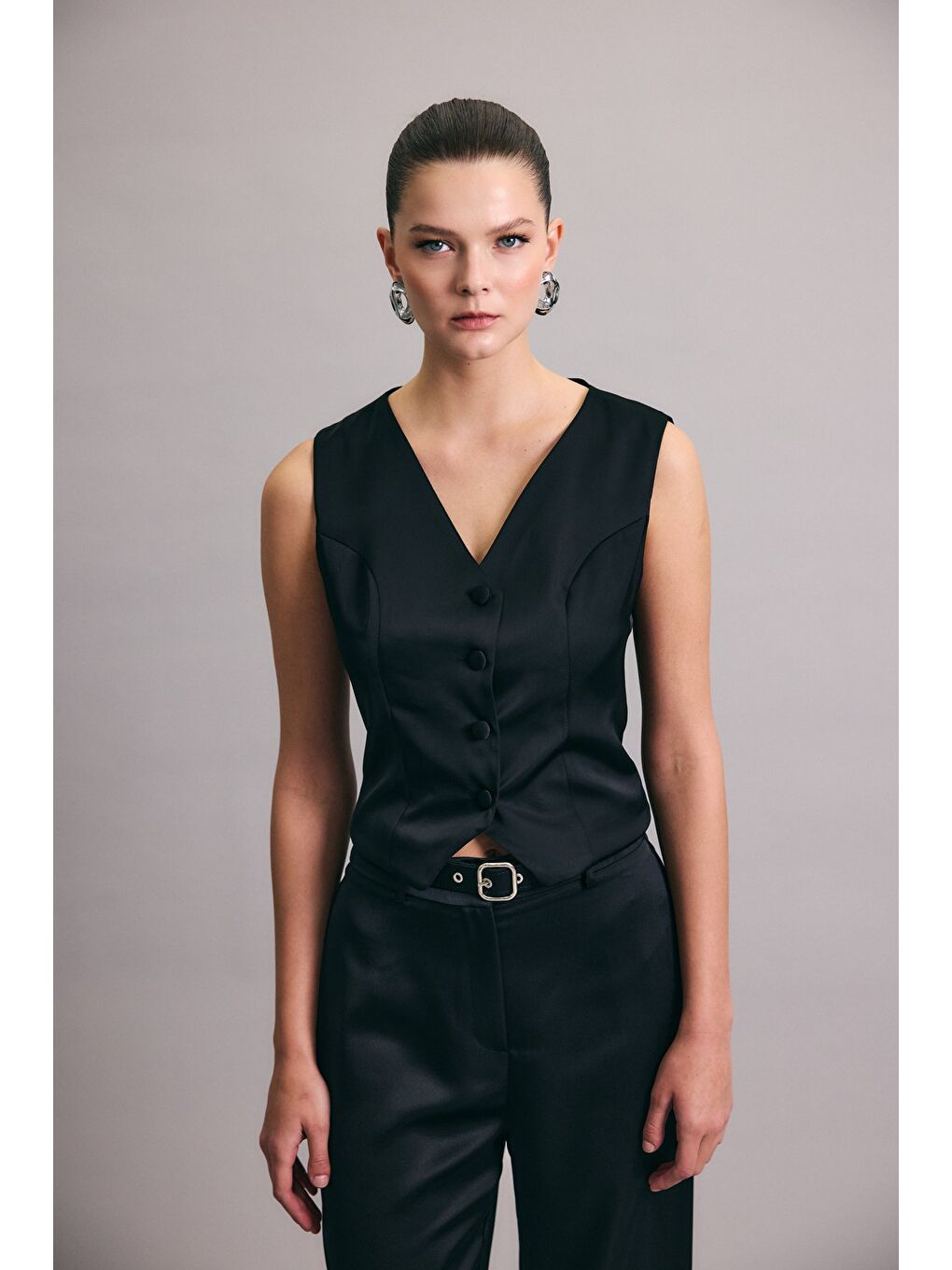 Klasik Düz Yelek - Siyah-1