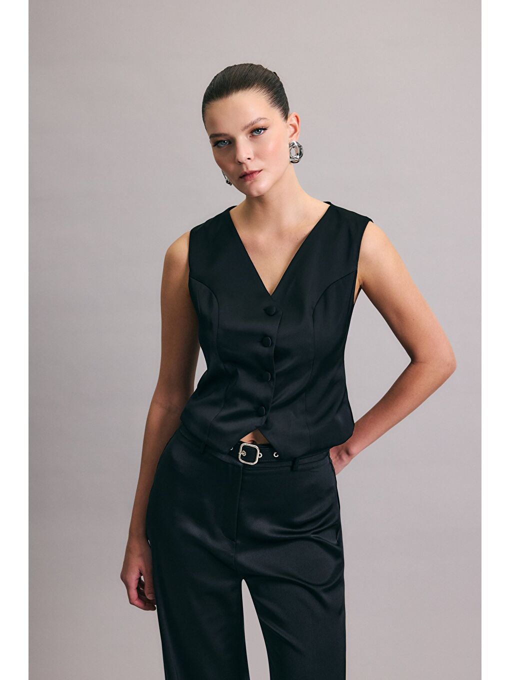 Klasik Düz Yelek - Siyah-2