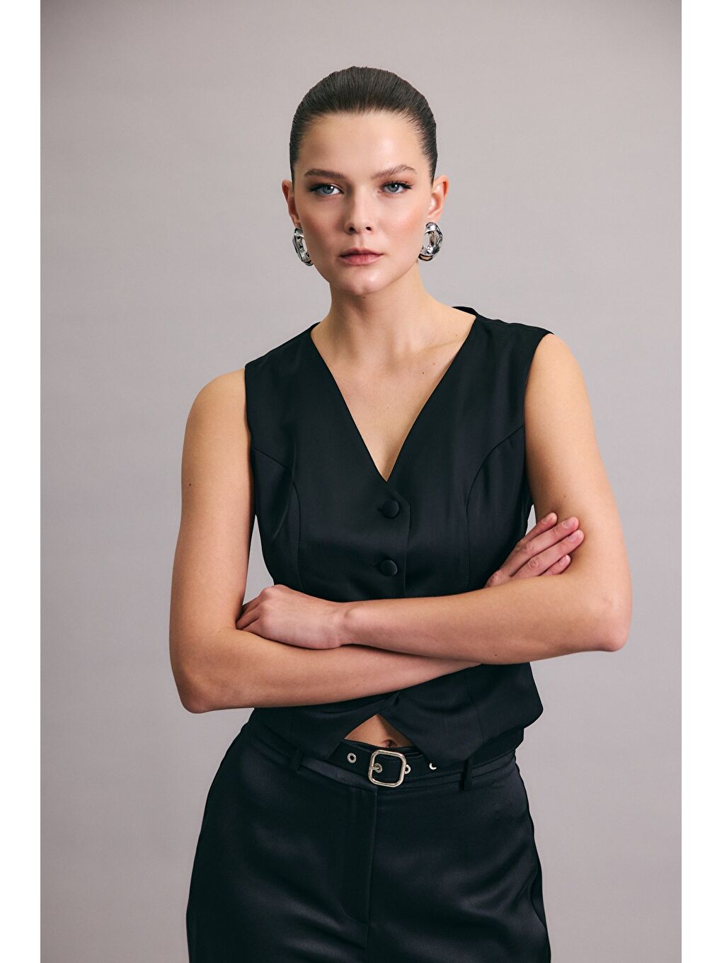 Klasik Düz Yelek - Siyah-3