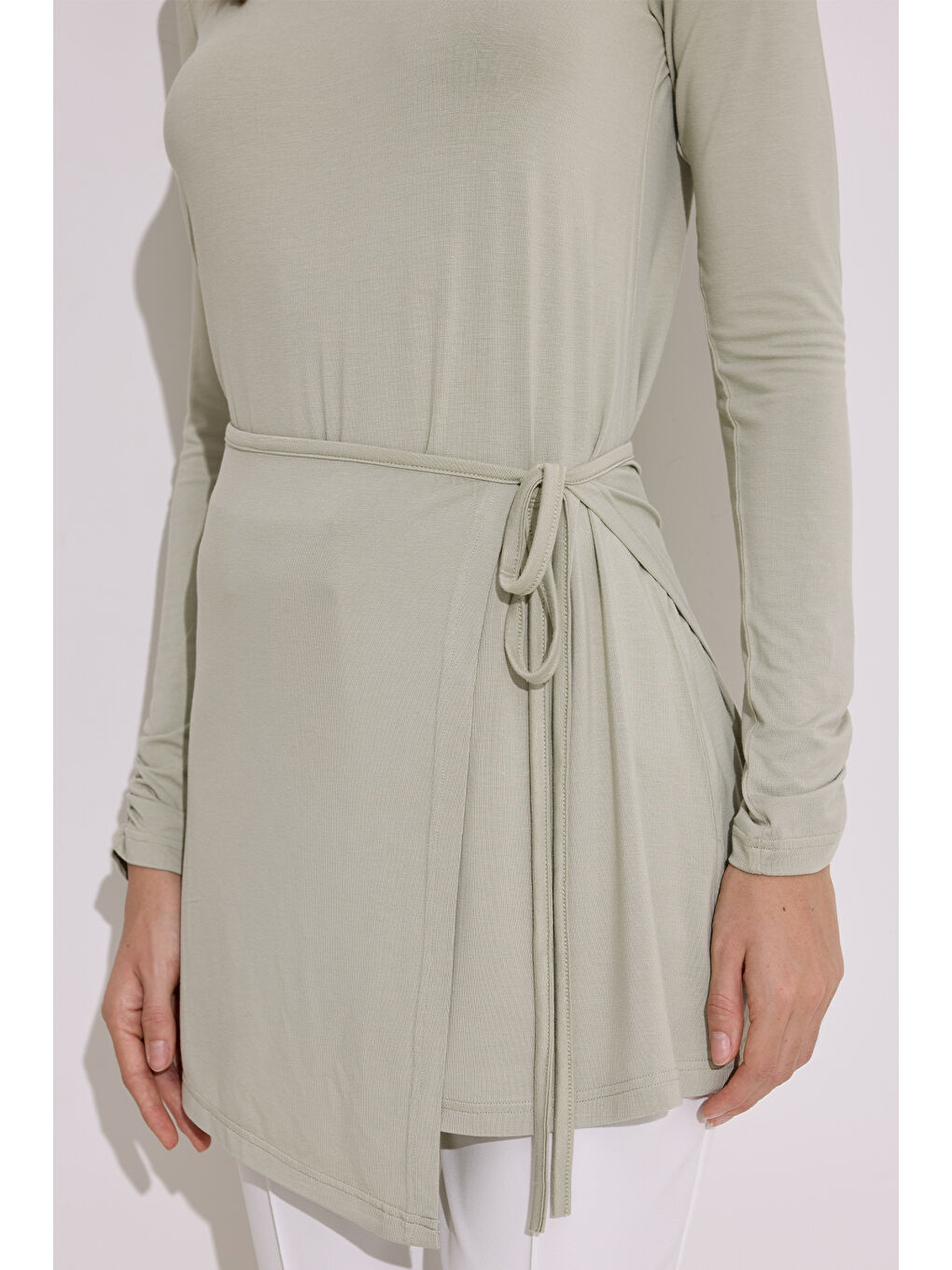 Dökümlü Bağlama Detaylı Bluz Pastel Yeşil-3