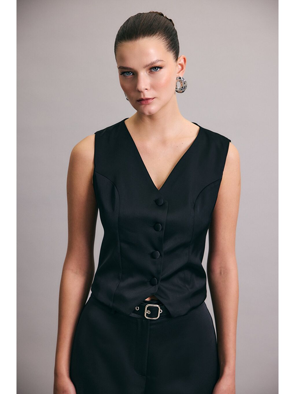 Klasik Düz Yelek - Siyah-4