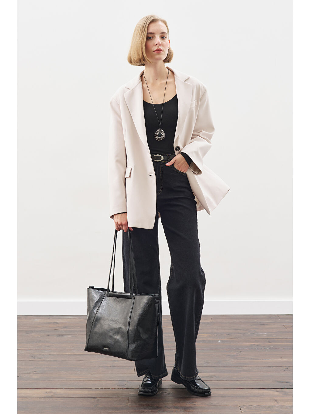 Oversıze Kesim Blazer Ceket Bej