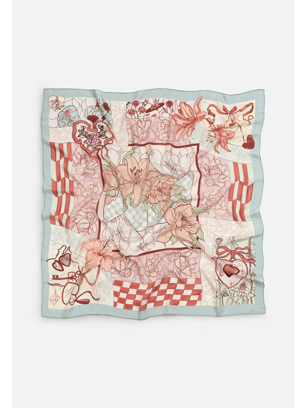 Mavi TALES OF LOVE DESEN FLOŞ VİSKON EŞARP BLUSH