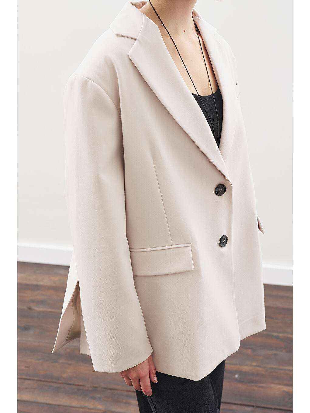 Oversıze Kesim Blazer Ceket Bej-3