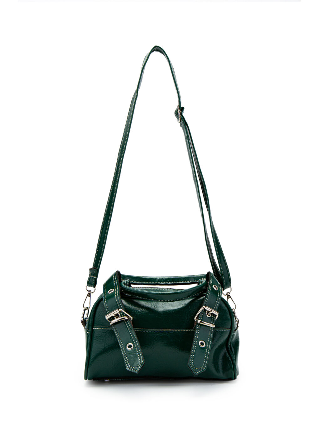 Çift Kemer Tokalı Ojos Yeşil Suni Deri Kadın Çapraz Çanta-1