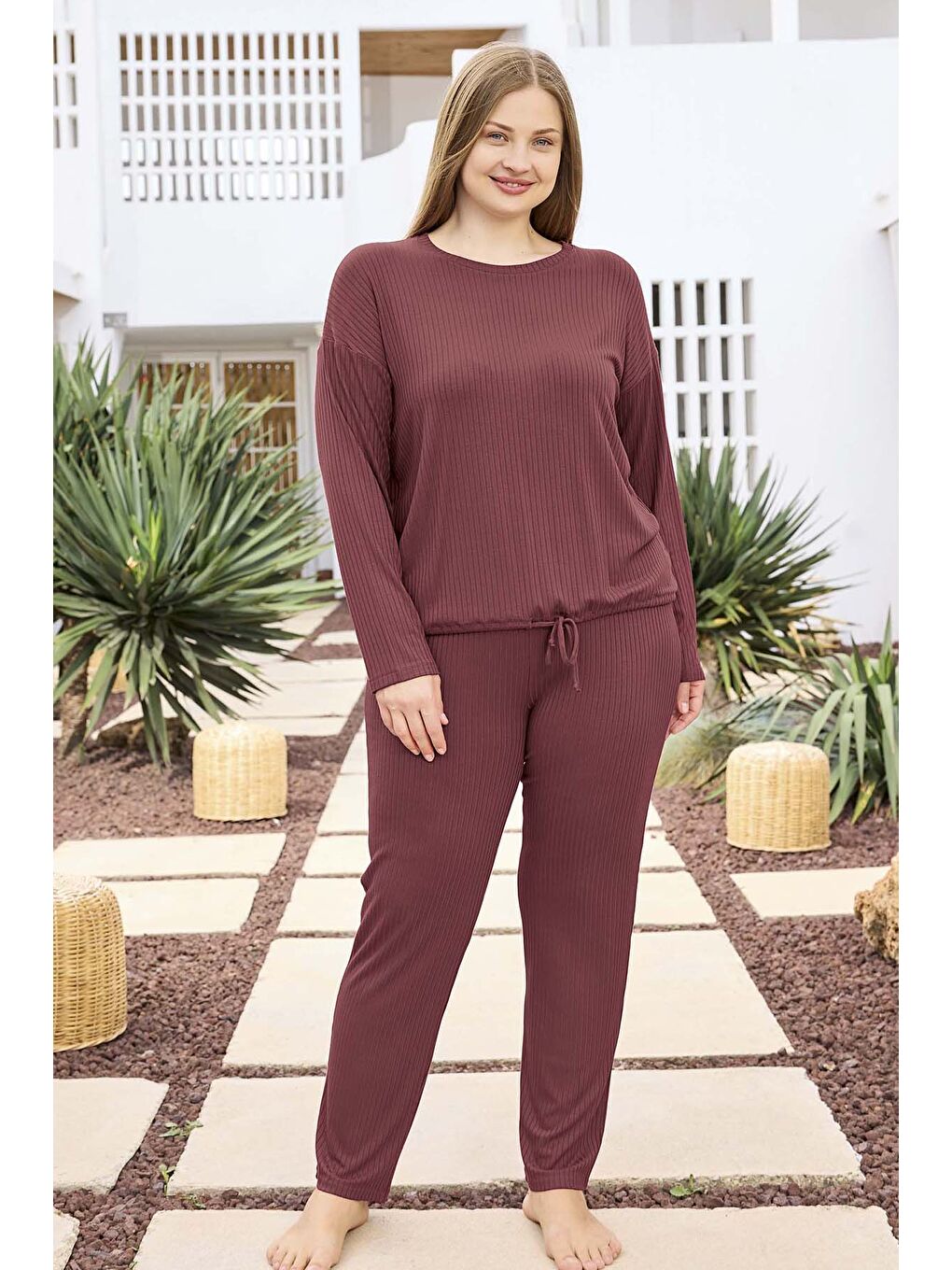 Viskon Kadın Uzun Kol Pijama Takımı 250470 Mürdüm01-3