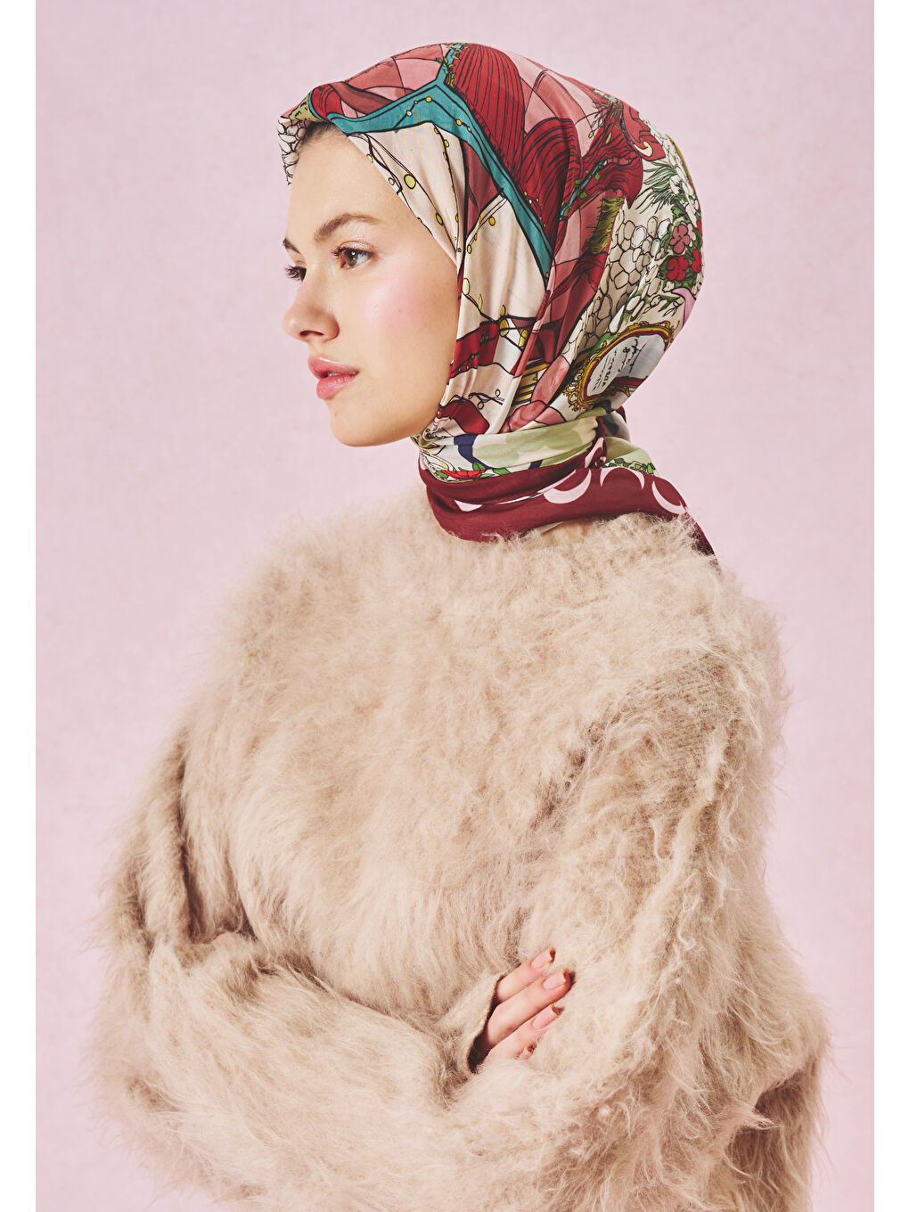 Kırmızı STARLIGHT HARMONY DESEN FLOŞ VİSKON EŞARP SWEET CHERRY-1