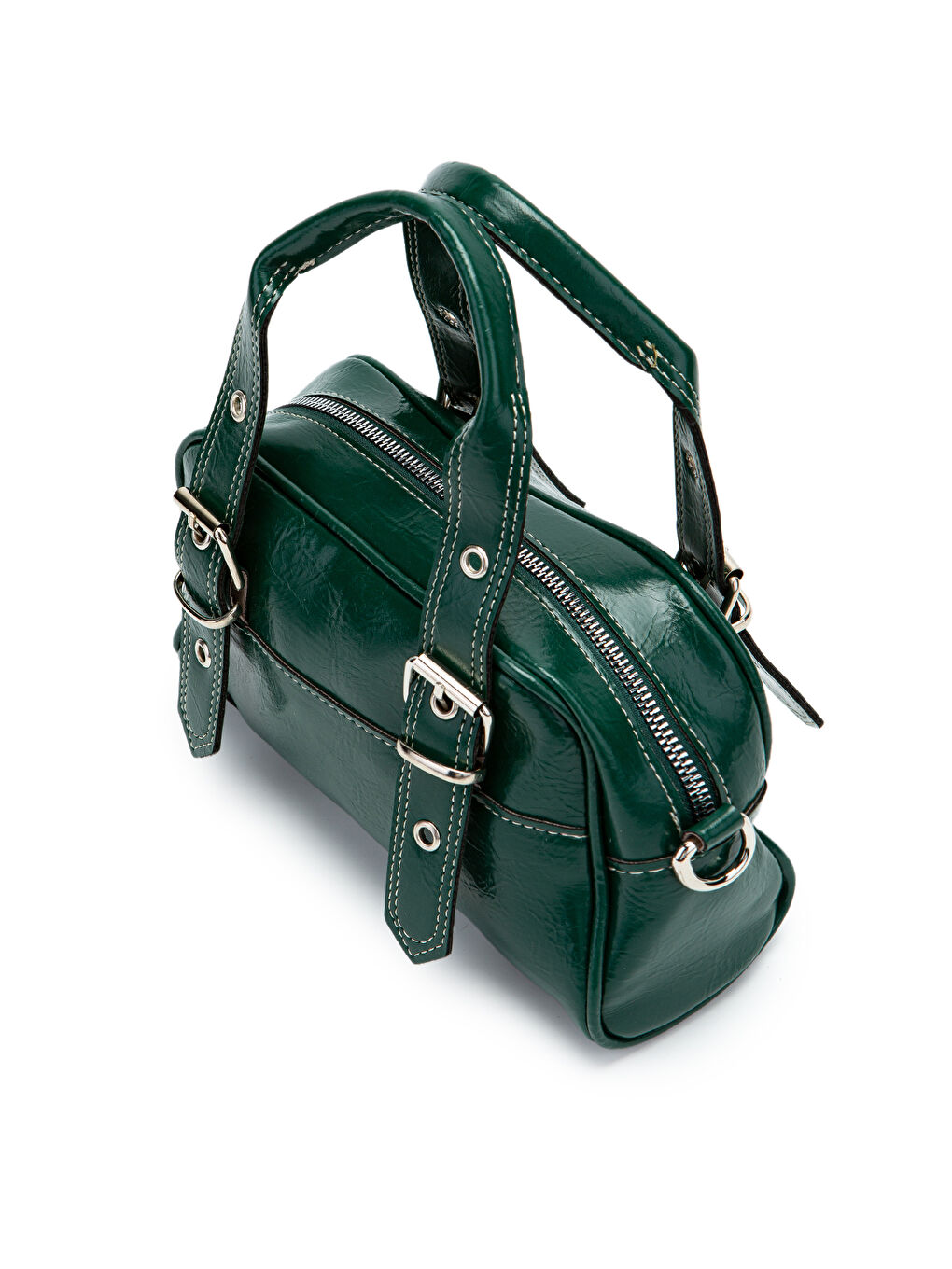 Çift Kemer Tokalı Ojos Yeşil Suni Deri Kadın Çapraz Çanta-2