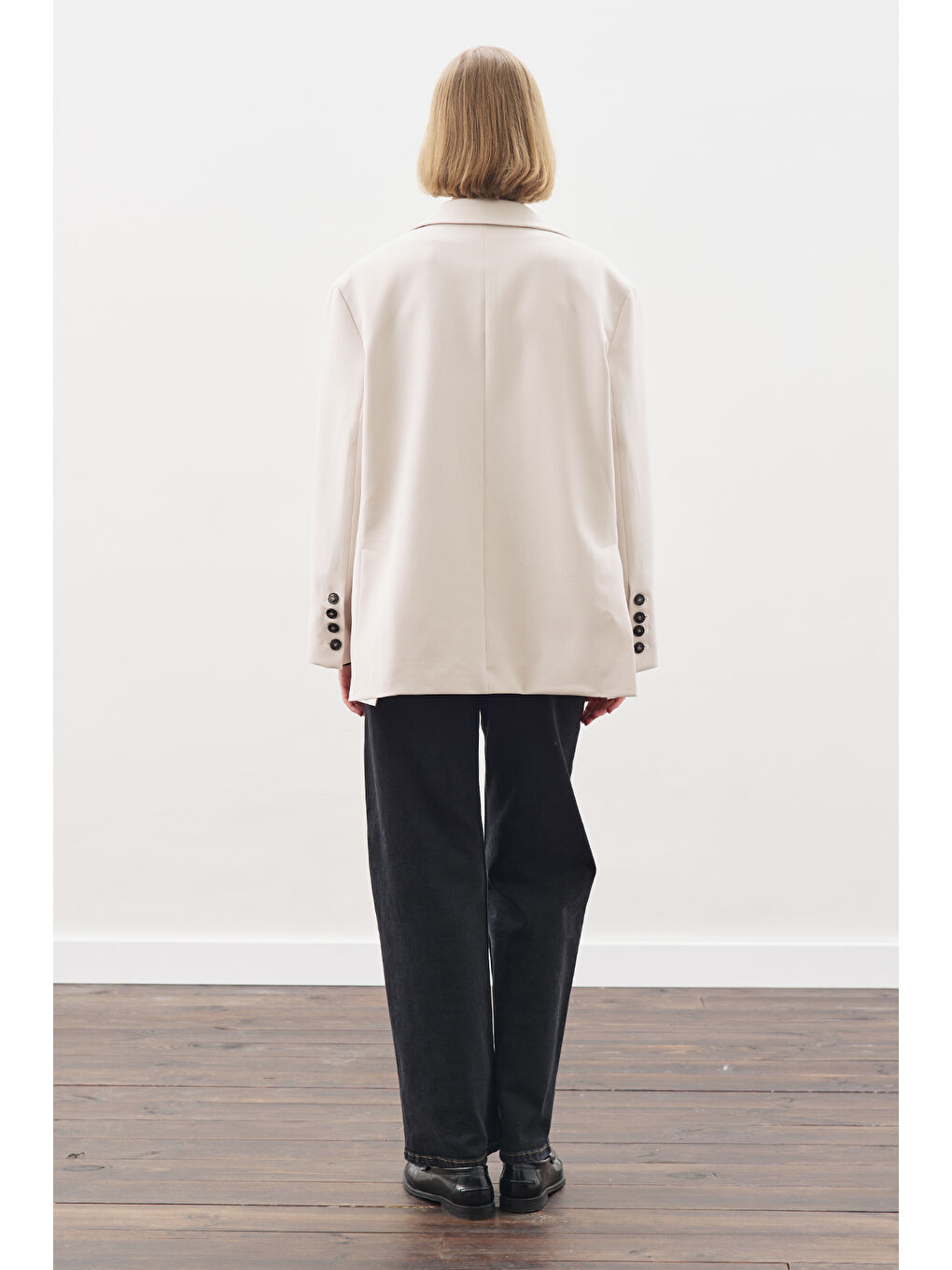 Oversıze Kesim Blazer Ceket Bej-6