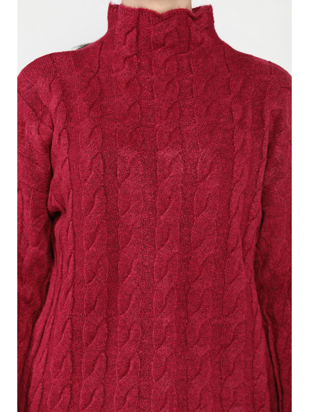 Mürdüm Yarım Balıkçı Yaka Desenli Kadın Triko Kazak-3