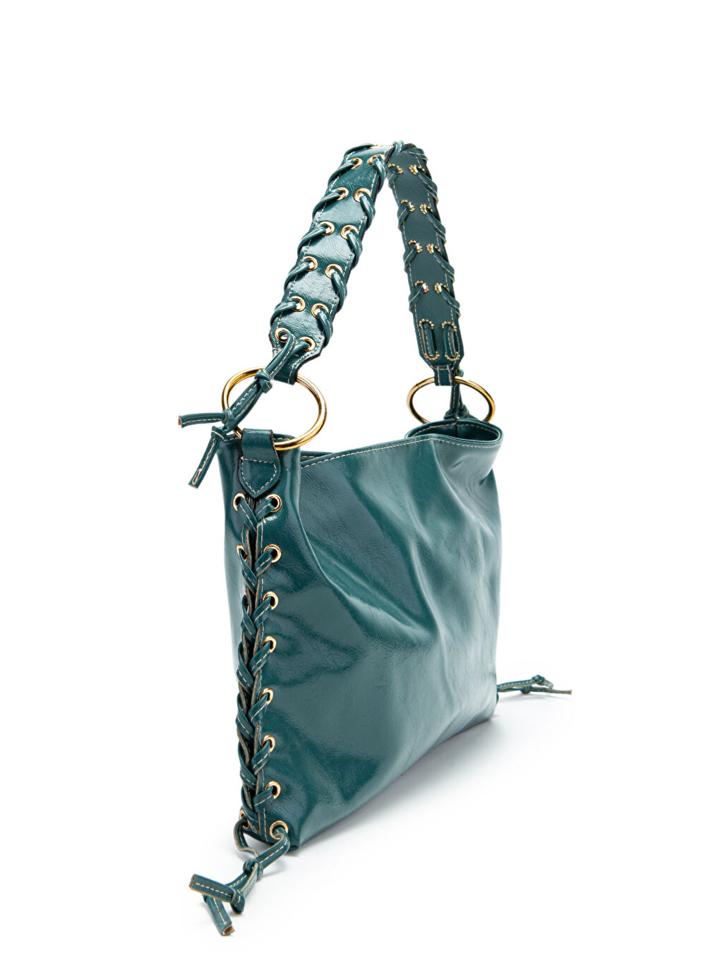 Örgü Saplı İp Sarkıt Detaylı Texas Kadın Kol Çanta Mavi-1