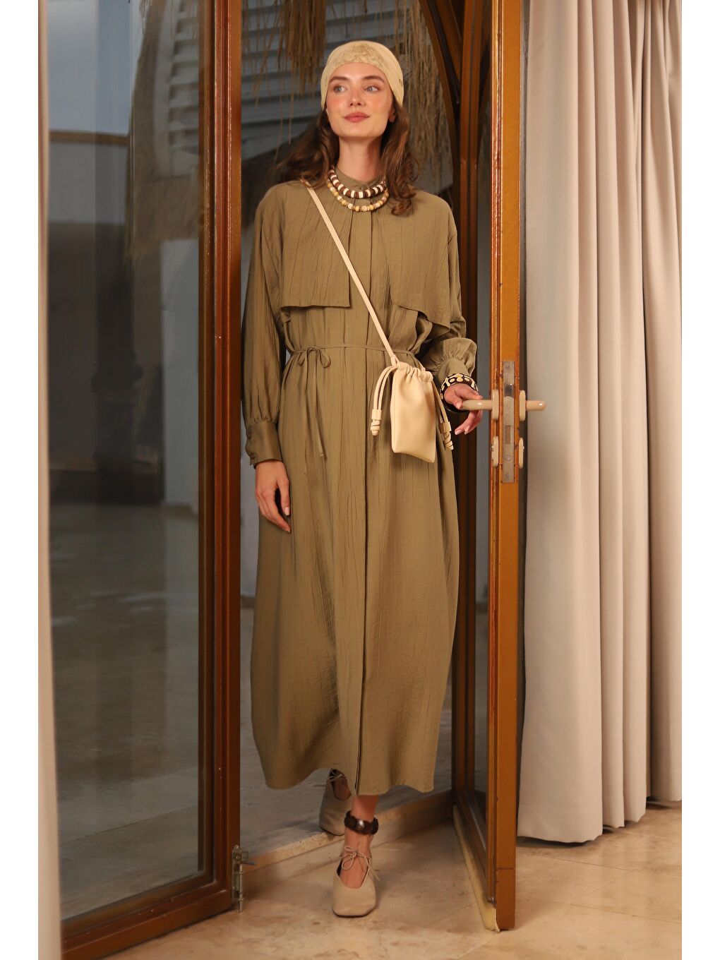 Yeşil Rüzgarlıklı Elbise Mat Adaçayı-1